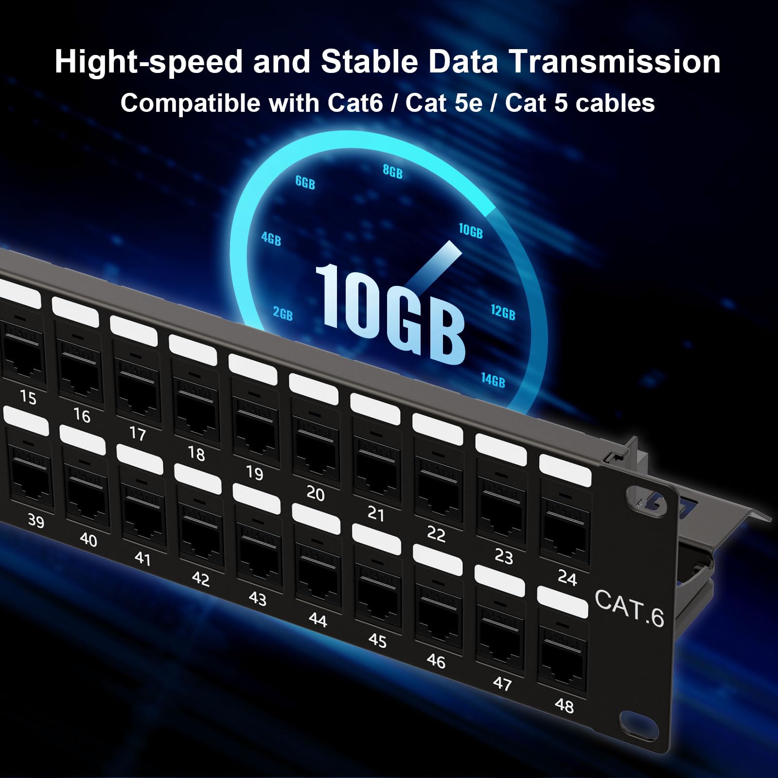 Iwillink 10Gbps Patch Panel 48 Port, Rj45 Through Coupler Cat6 Patch Panel, 2U Utp Patch Panel 19 Inch With Back Bar, Wallmount
