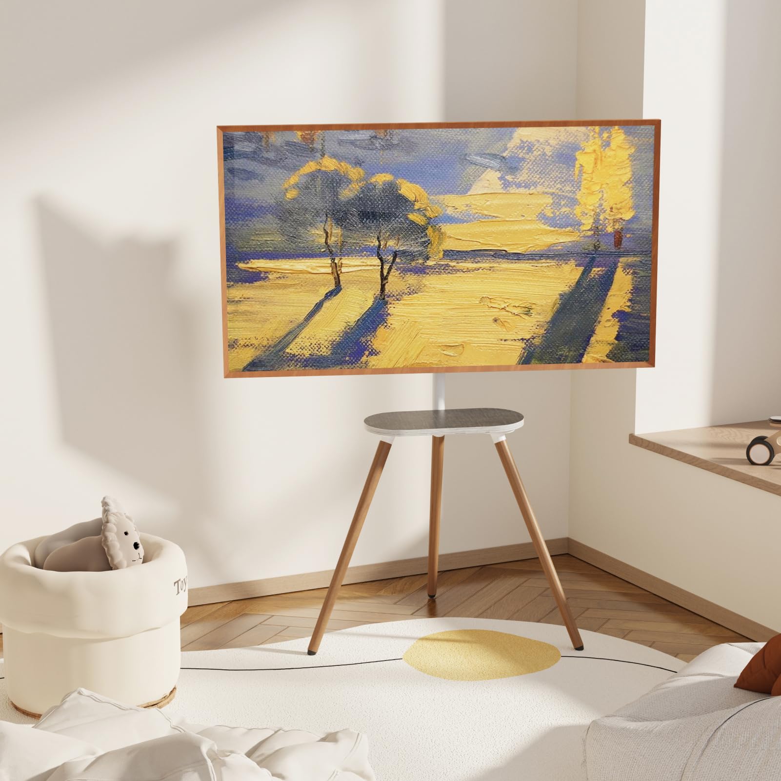 ECOTINY Tripod Easel TV Stand for 43-65" TVs, Height-Adjustable, White, Model HW1074WH, VESA 400x400, Minimalist Design