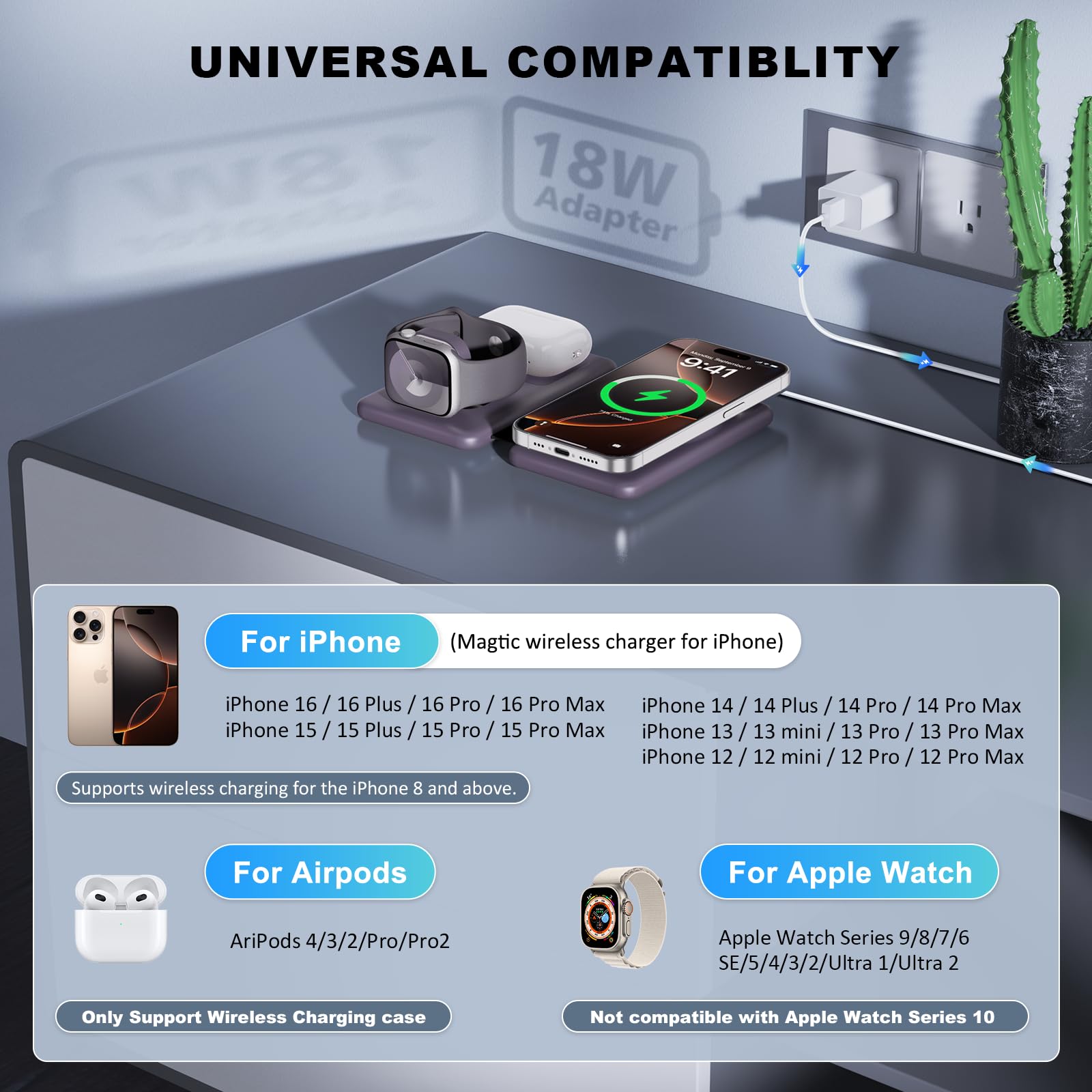 Wireless Charger For Iphone 16 3 In 1 Charging Station For Apple Devices, Travel Magnetic Charger Pad For Iphone 15 14 13 12 Pro