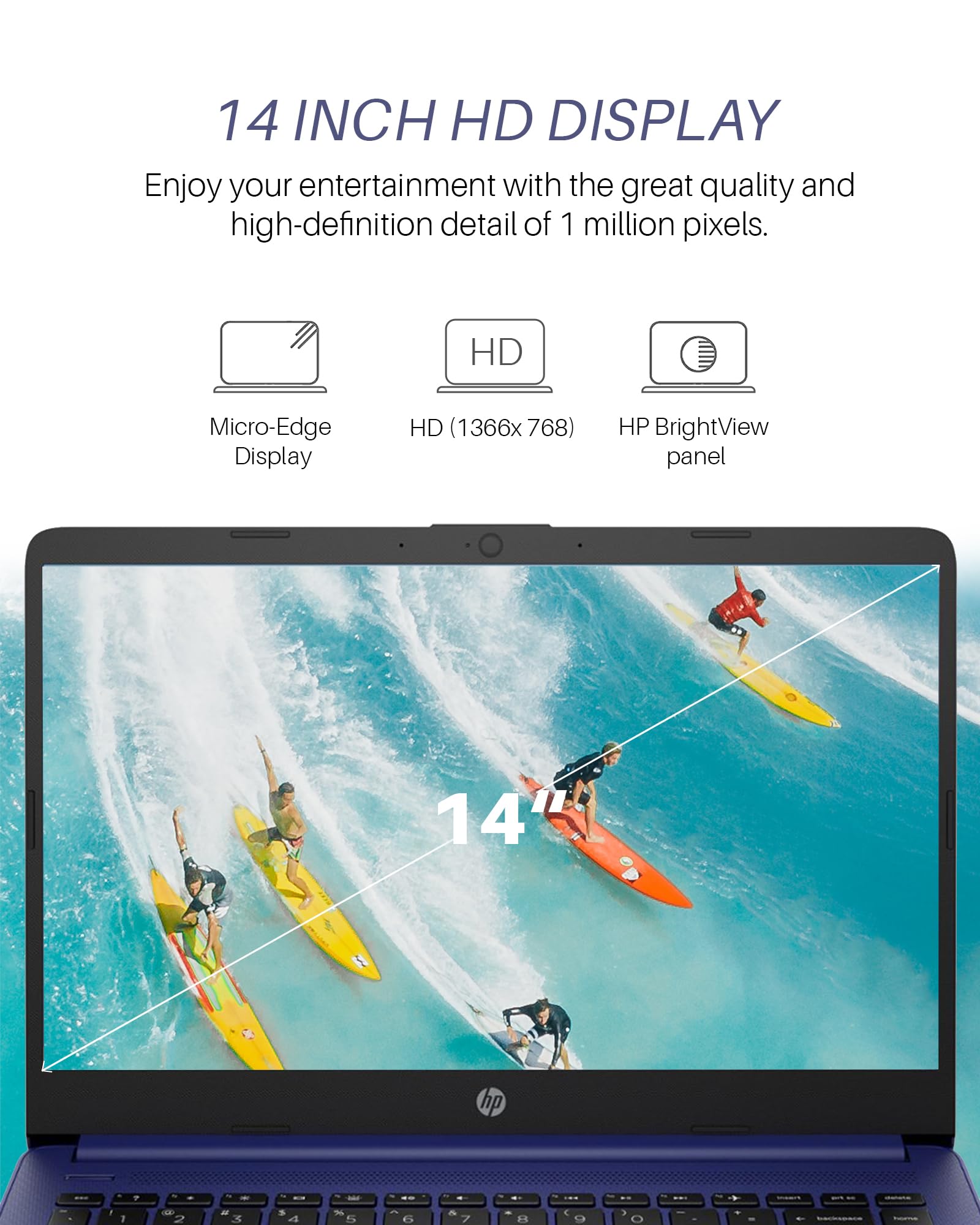 Hp 2024 Stream 14 Inch Laptop For Students And Business, Intel Celeron N4120, Blue Laptop 16Gb Ram + 320Gb Storage (64Gb Emmc+25