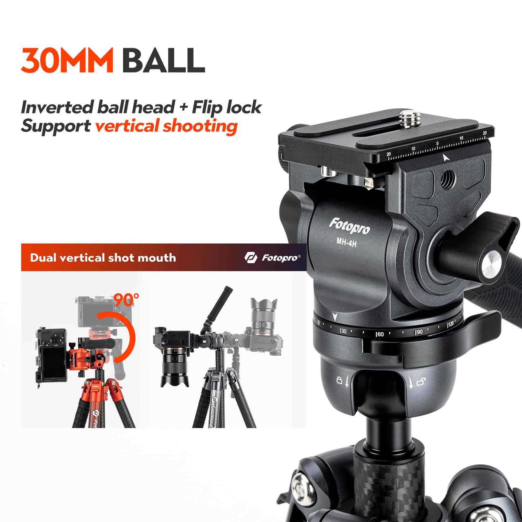 Fotopro Carbon Fiber Tripod 65 Inch Travel Tripod For Camera With Fluid Head Ball Head Extendable Handle 2.95Lb Lightweight Came