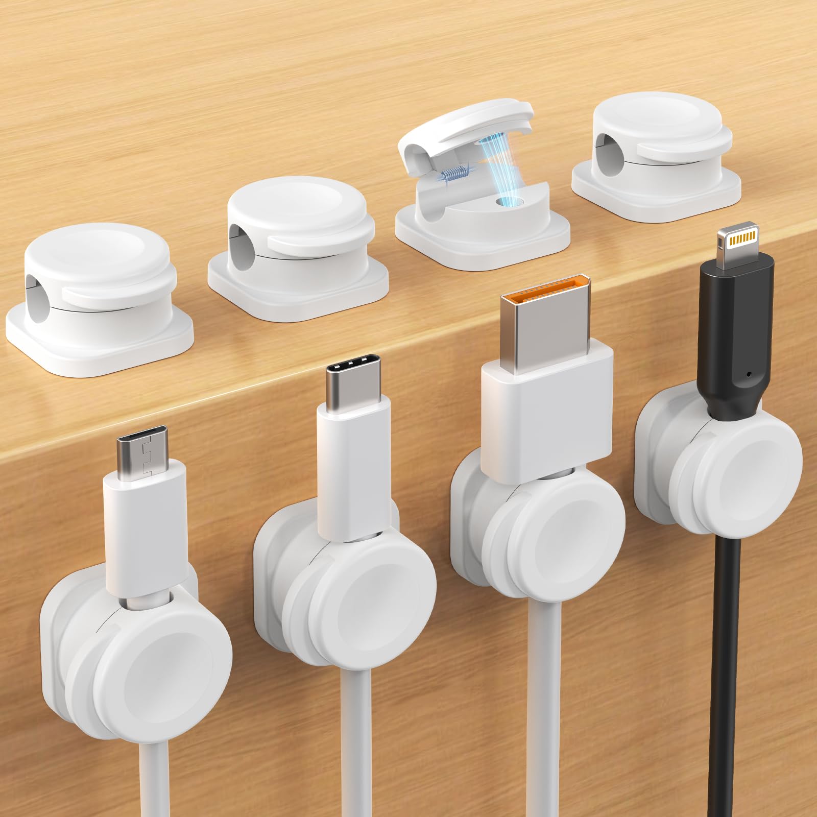 Cord Holder, 8 Pack Magnetic Cable Clips for Desk, Strong Adhesive Phone Cord Clips for Nightstand Keeper in Office Home Car Bed