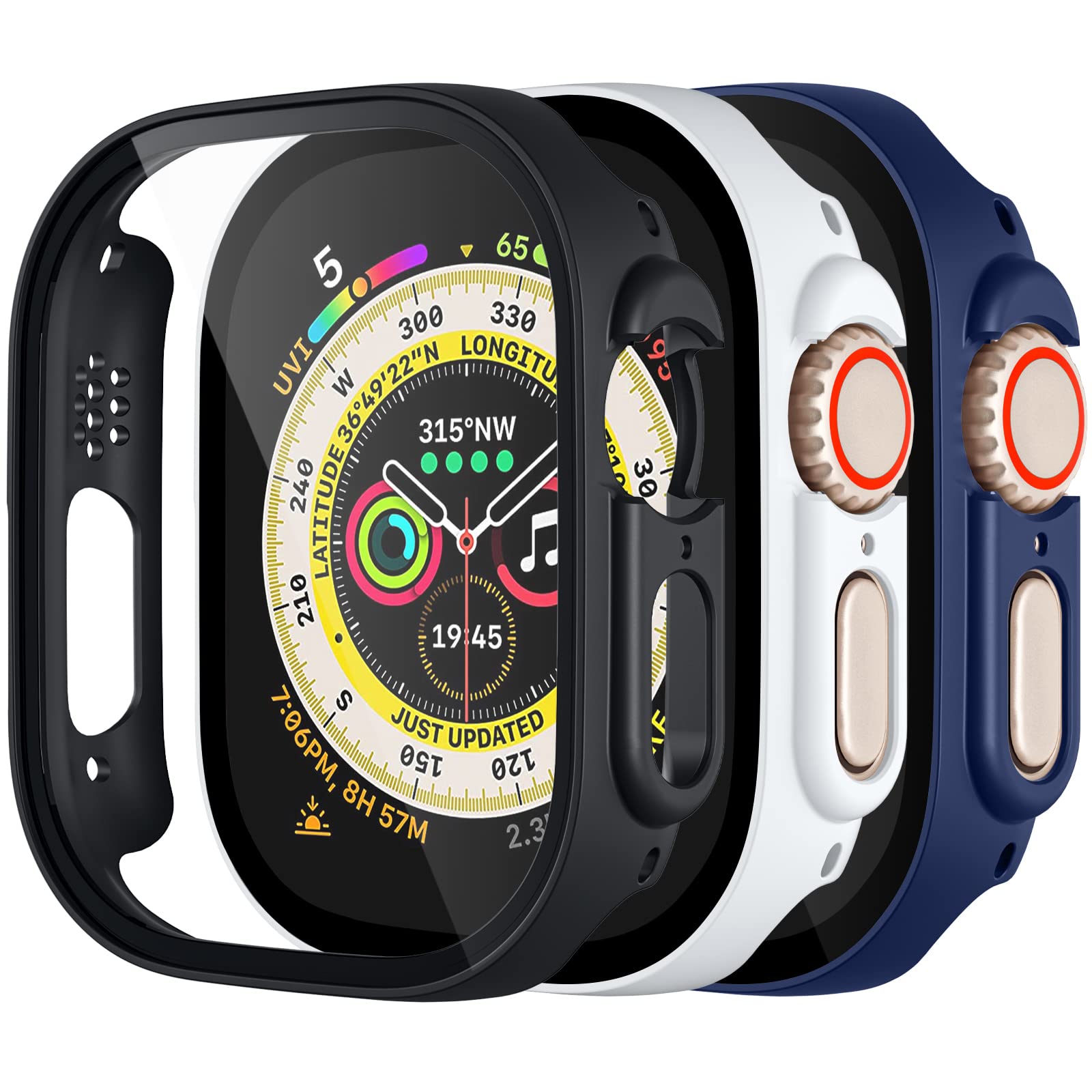 Charlam Compatible With Apple Watch Ultra Screen Protector 49Mm Iwatch Case, 3 Pack Full Protective Ultra Thin Hard Pc Bumper Sc