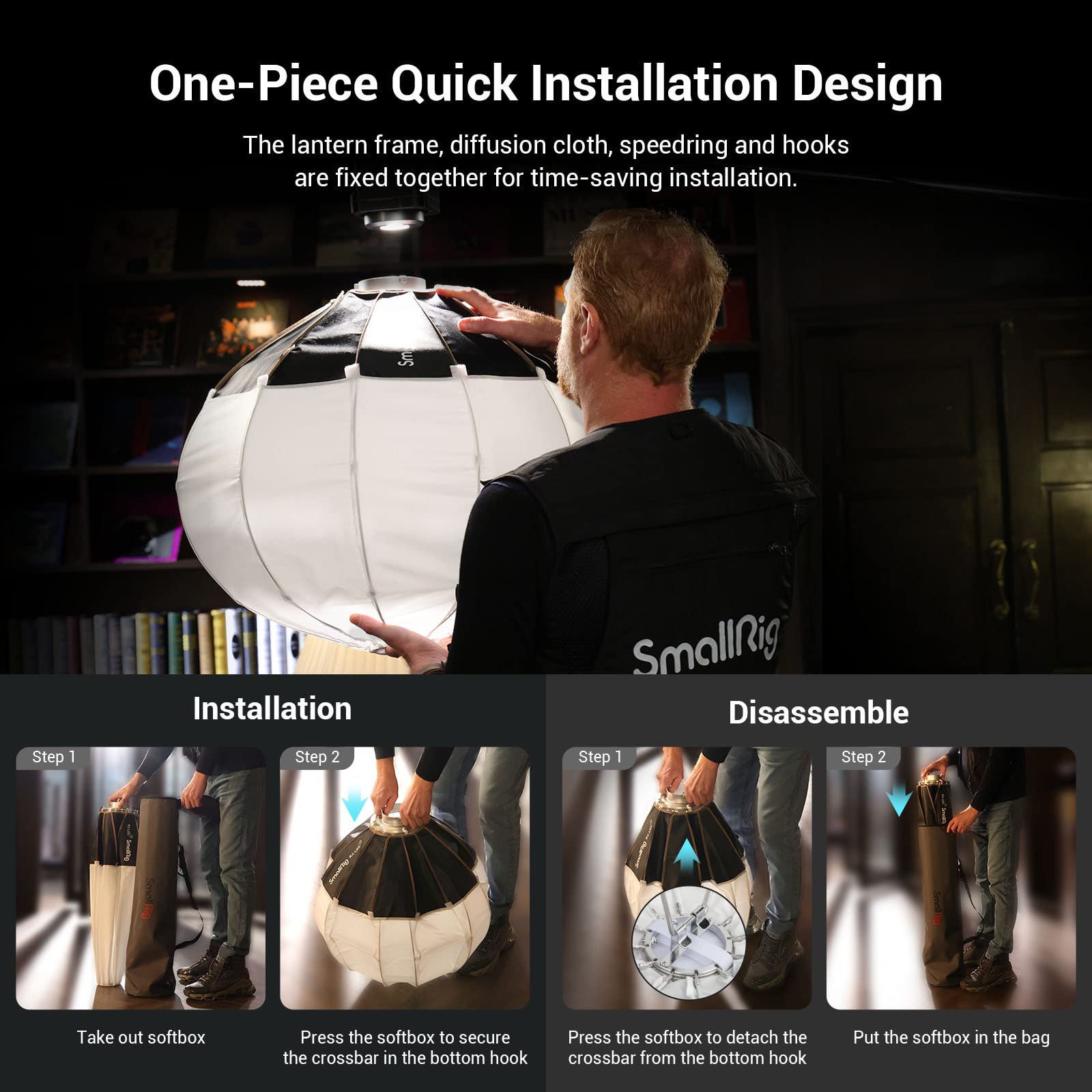 Smallrig Lantern Softbox Quick Release One Step, Light Modifier With Fabric Barn Doors, Softbox Diffuser For Smallrig Video Ligh