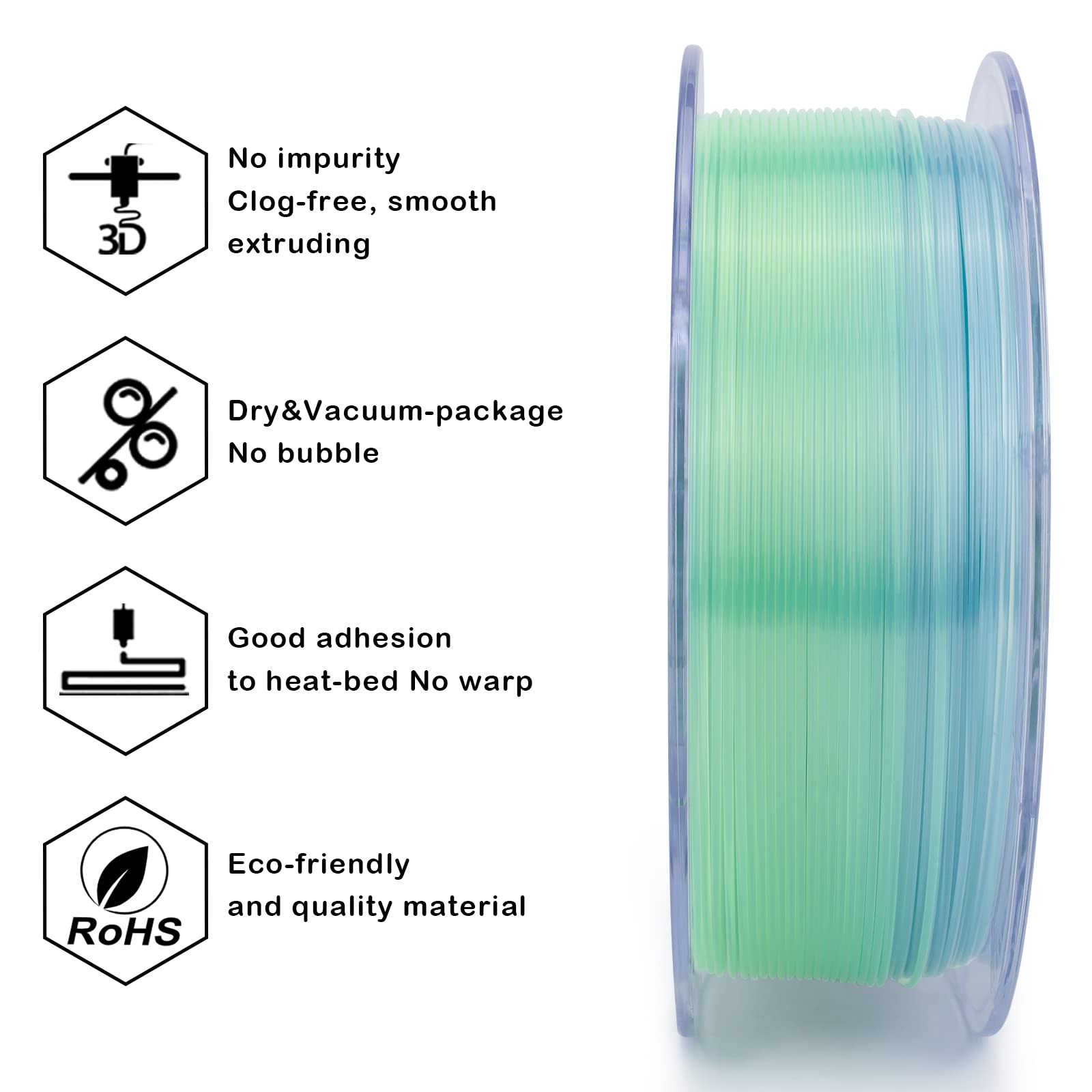 Ziro 3D Printer Filament,Translucent Pla Filament 1.75Mm,Multicolor Rainbow Pla Filament,1Kg/2.2Lb,Season Series - Summer