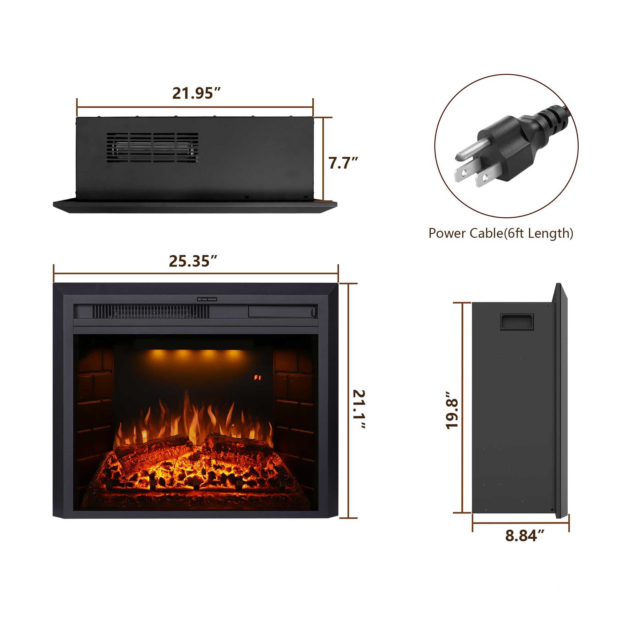 Valuxhome Electric Fireplace, 25 Inches Electric Fireplace Insert, Christmas Fireplace Heater With Overheating Protection, Fire