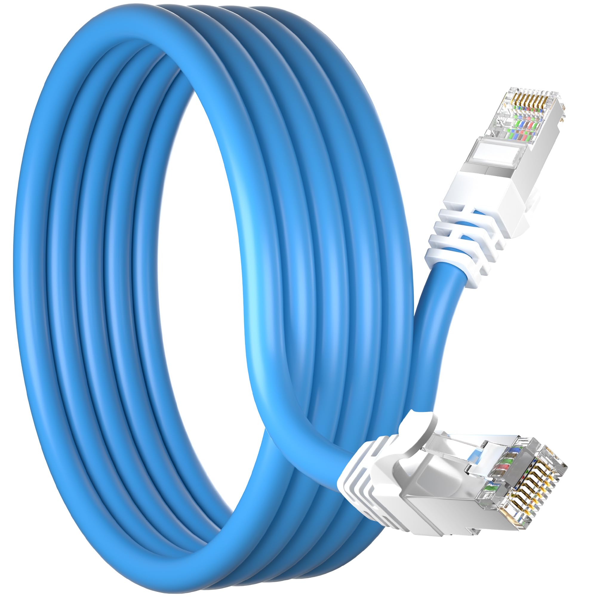 Ethernet Cable 50Ft, Cat 7 Outdoor Cable Sftp Triple Shielded Ethernet Cable Indoor, High Speed 10Gbps 600Mhz Network Cable, Wat