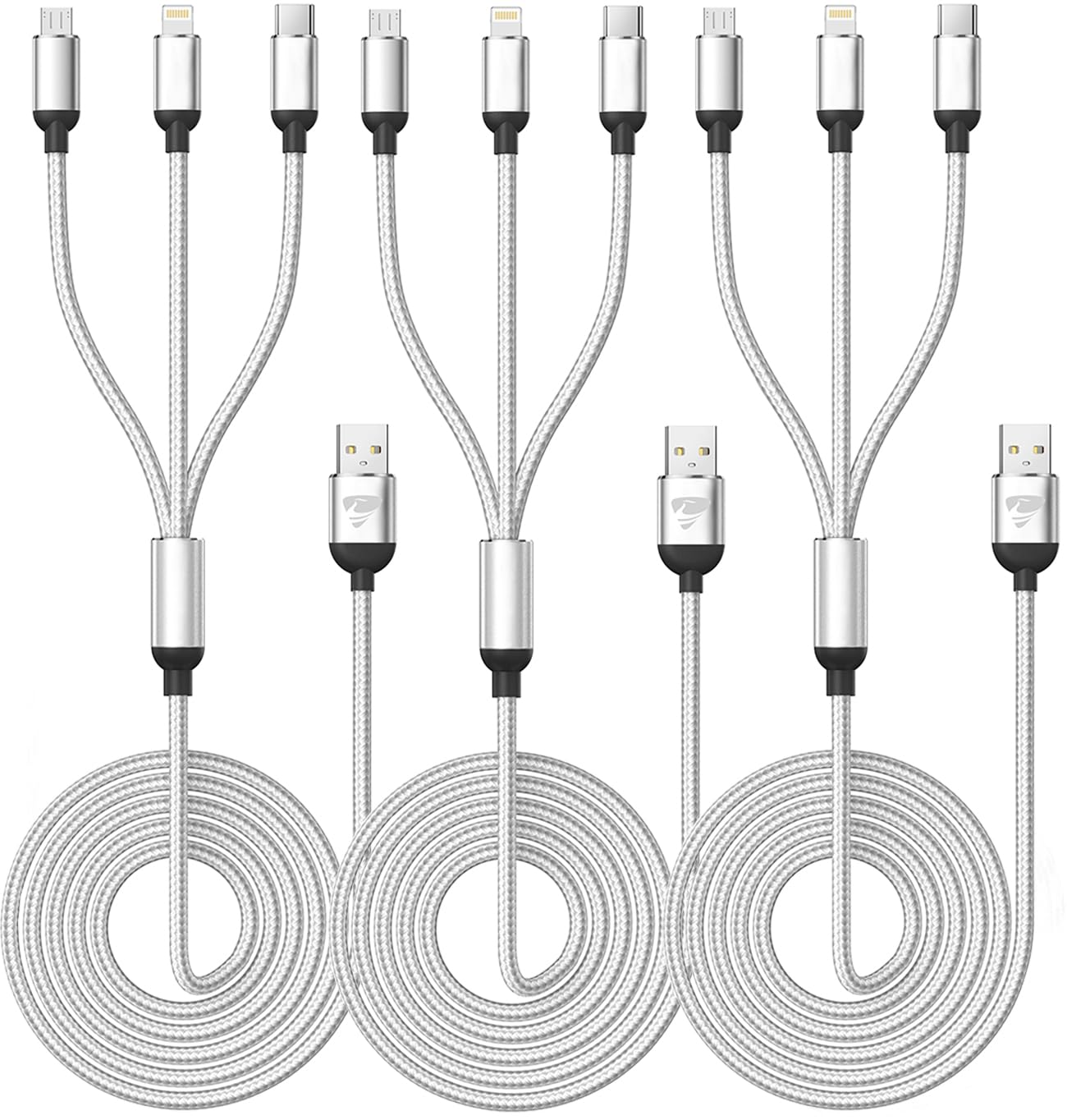 Aioneus Multi Charging Cable, (3Pack 4Ft) Multi Usb Charger Cable 3 In 1 Universal Nylon Multiple Charging Cord With Type C/Micro Usb Connectors For Most Phones & Tablets