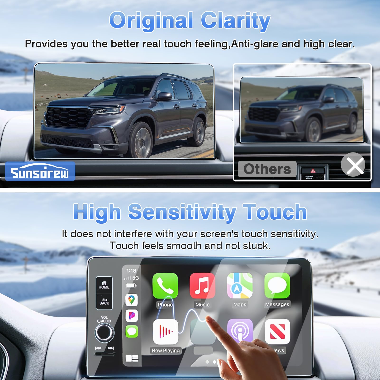 Sunsdrew 2Pcs Screen Protector For 2023 2024 Honda Pilot/Acura Integra 9 Inch Touch Screen Radio Display Protector 9H Tempered Glass Protective Film Anti Glare Pilot Accessories