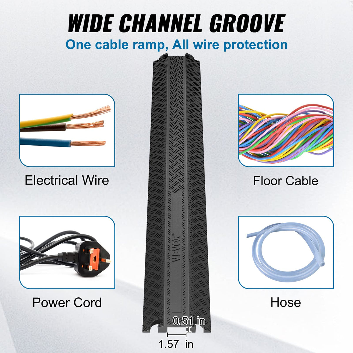 VEVOR Drop Over Cable Cover Ramp CP-1P-1 1-Channel 2000 lbs/axle TPR B ...