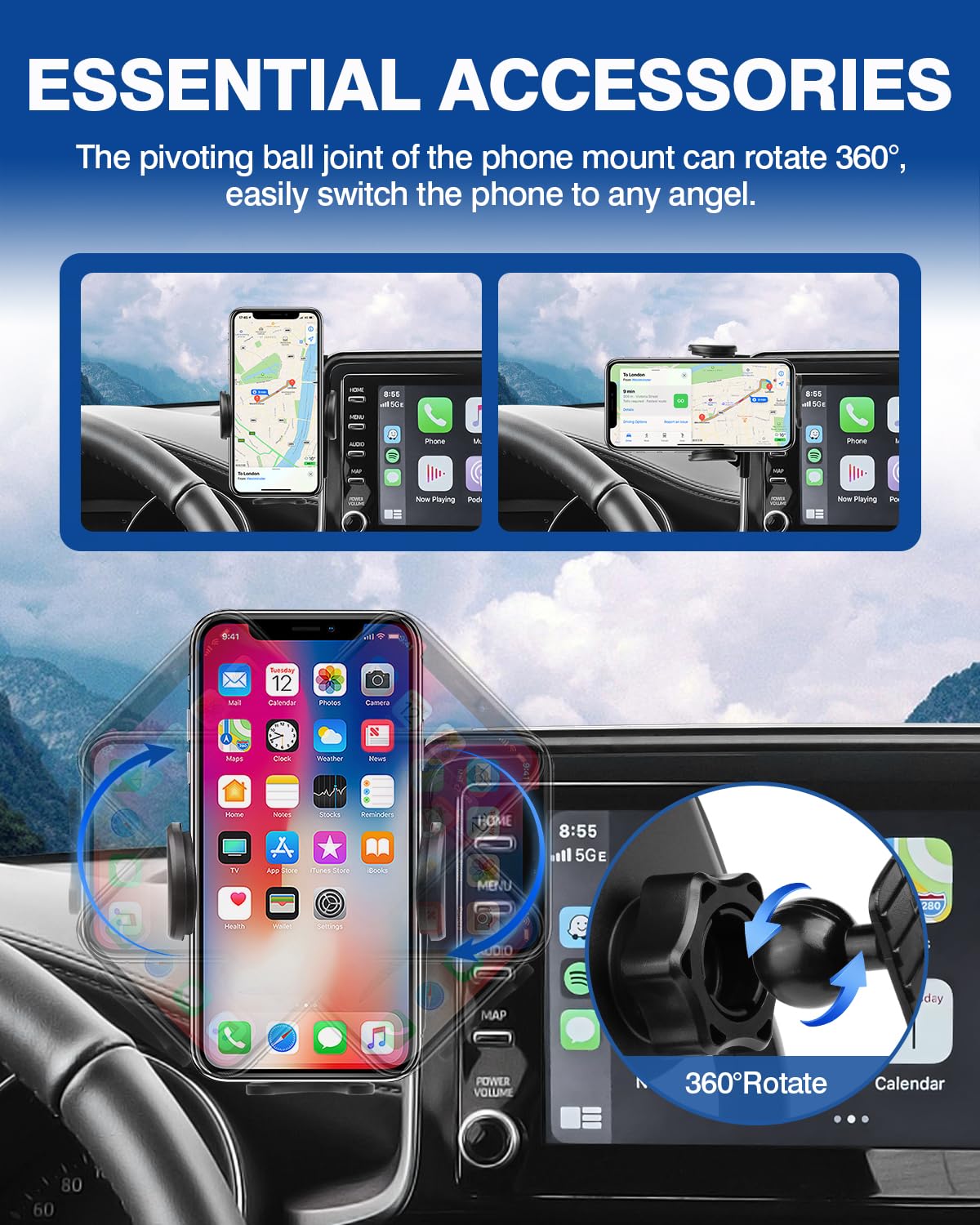 Autorder Custom Fit For Car Phone Holder 2019 2022 Toyota C Hr Chr Accessories Phone Mount 8'' Screen Cell Phone Automobile Crad