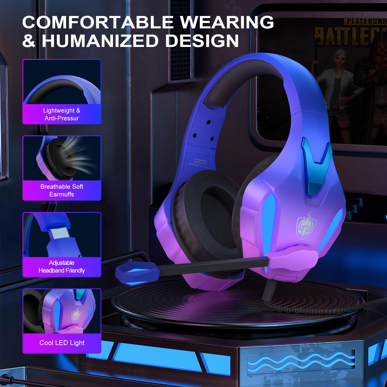 Phoinikas Ps4 Gaming Headset For Pc, Ps5, Xbox Headset With 7.1 Stereo Sound, Over Ear Gaming Headphones For Switch, Mobile Ps4