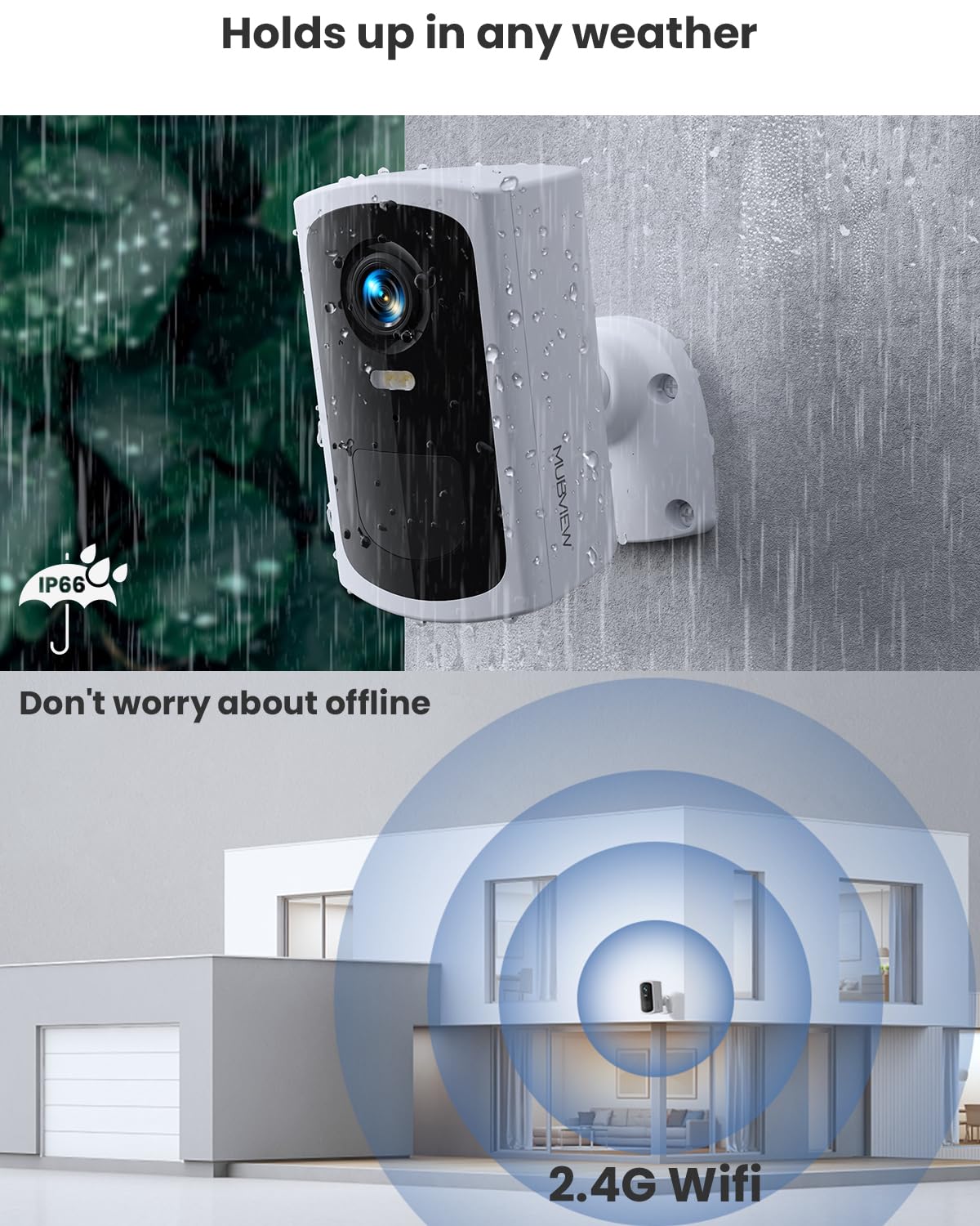 Mubview Security Cameras Outdoor Wireless, 2K Battery Camera, Wifi Cameras For Home Security With 2.4Ghz, Spotlight&Siren Alarm,