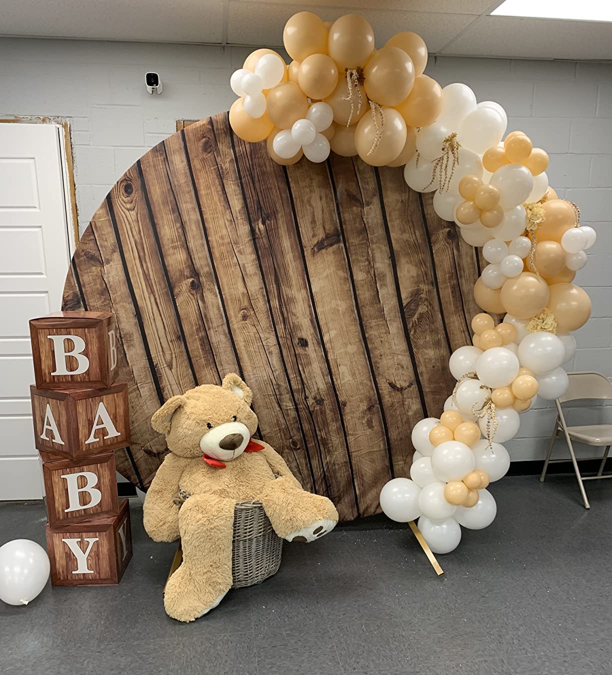 Leowefowa Wood Round Backdrop Cover(Without Stand) 6.5Ft Polyester Rustic Wood Background For Photo Girl Boy Birthday Baby Showe