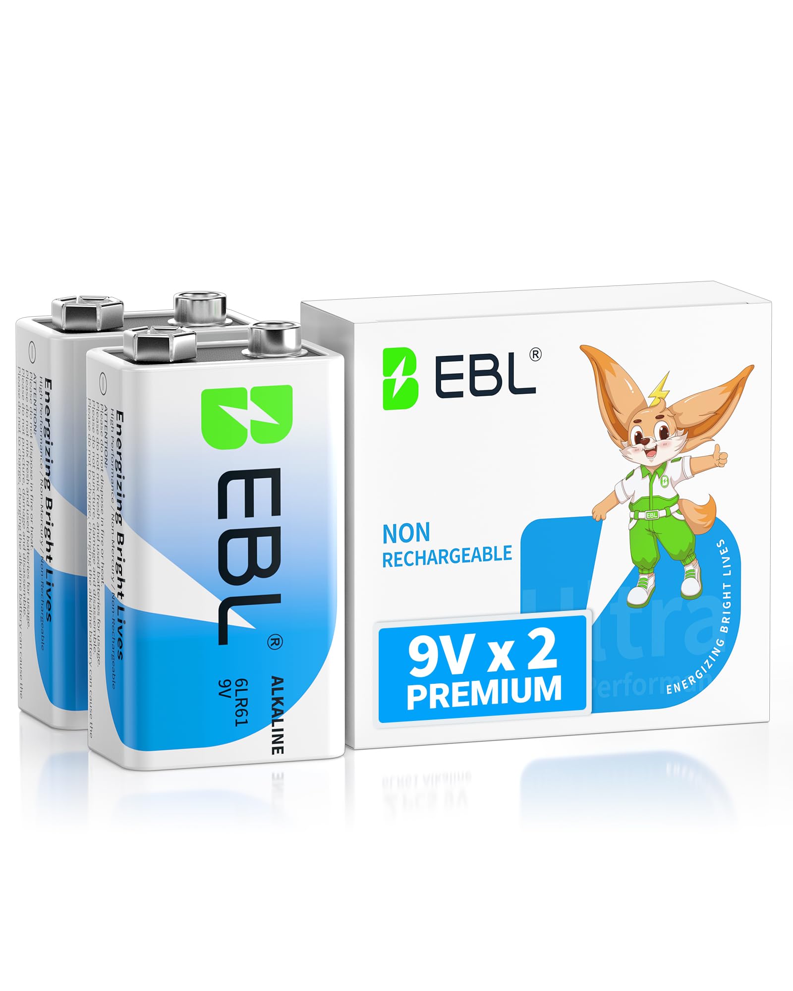 EBL 9V Batteries 2-Pack, Reliable Long Lasting Alkaline 9V Battery for Household Device with 7 Year Shelf Life