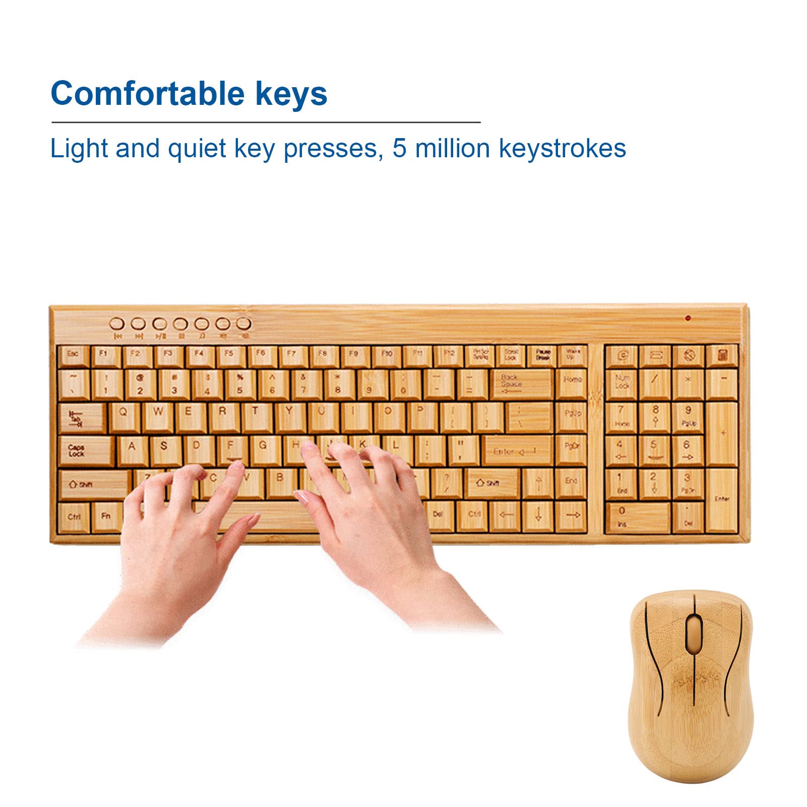 Bamboo Keyboard And Mouse, 2.4Ghz Computer Devices With Usb Receiver, Optional 1200Dpi Mousecompact Keyboardwireless Keyboard An