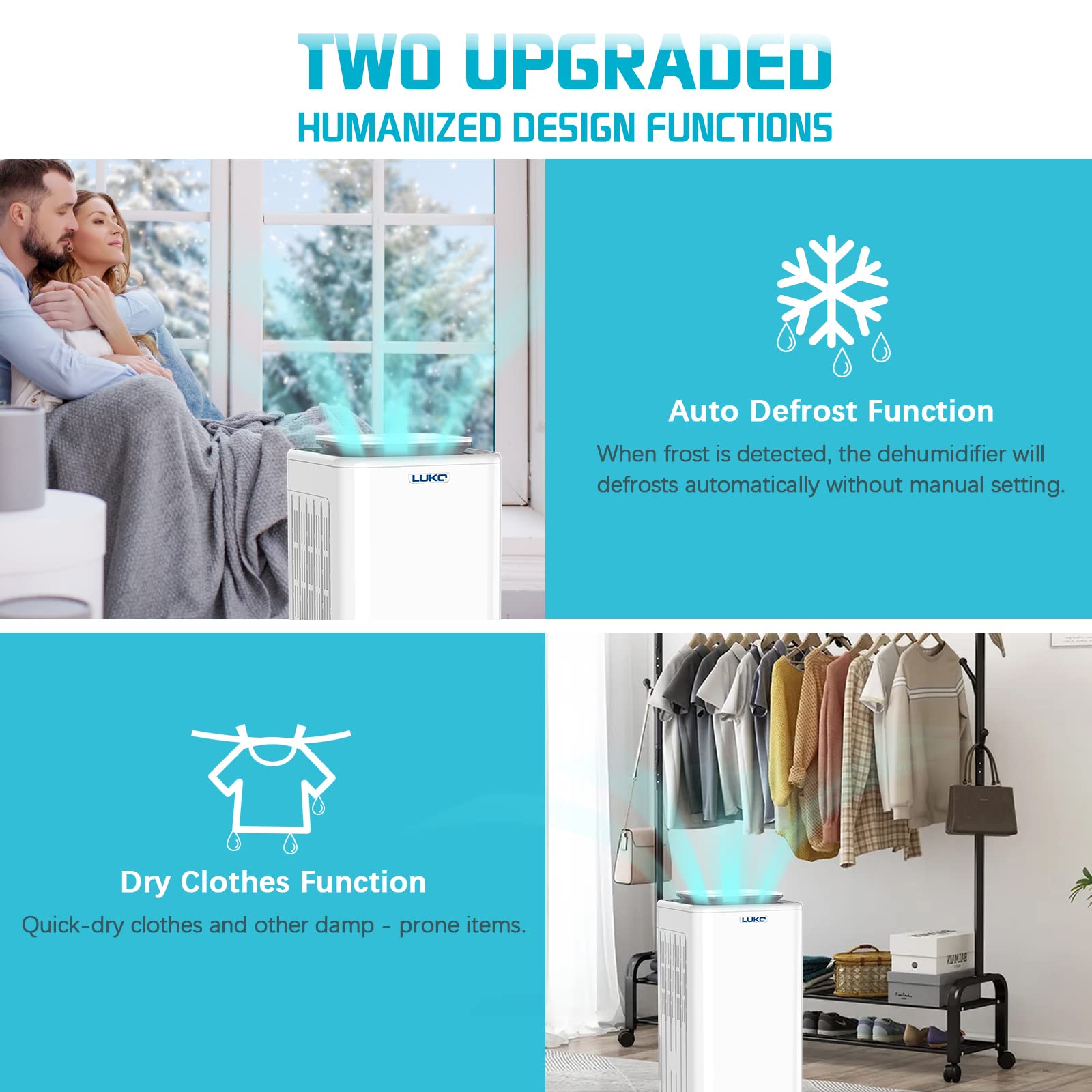 LUKO 30 Pints Dehumidifier for Large Rooms & Basements, Auto Drain, 2000 Sq. Ft, White, Model D010