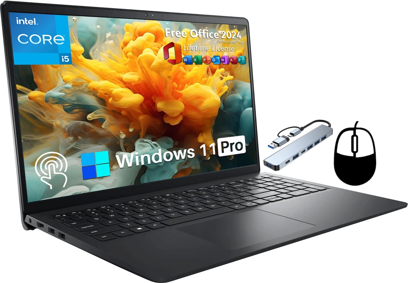 Dell Inspiron 15 3520 Laptop for Business, 15.6 FHD+ Touch Screen, 64 GB RAM, 1 TB SSD, Intel Core i5-1235U, Windows 11 Pro & Of