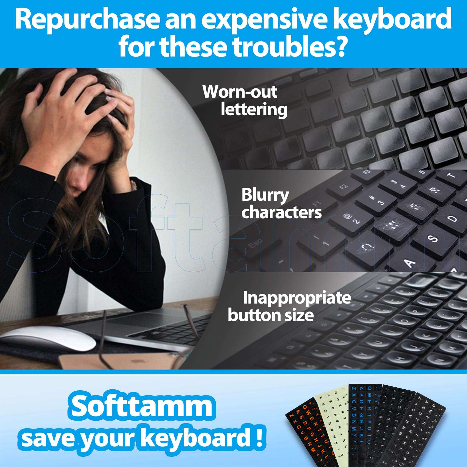 English Keyboard Stickers[5 In 1],Replacement English Keyboard Sticker With White Font On Black Background Universal For Laptop