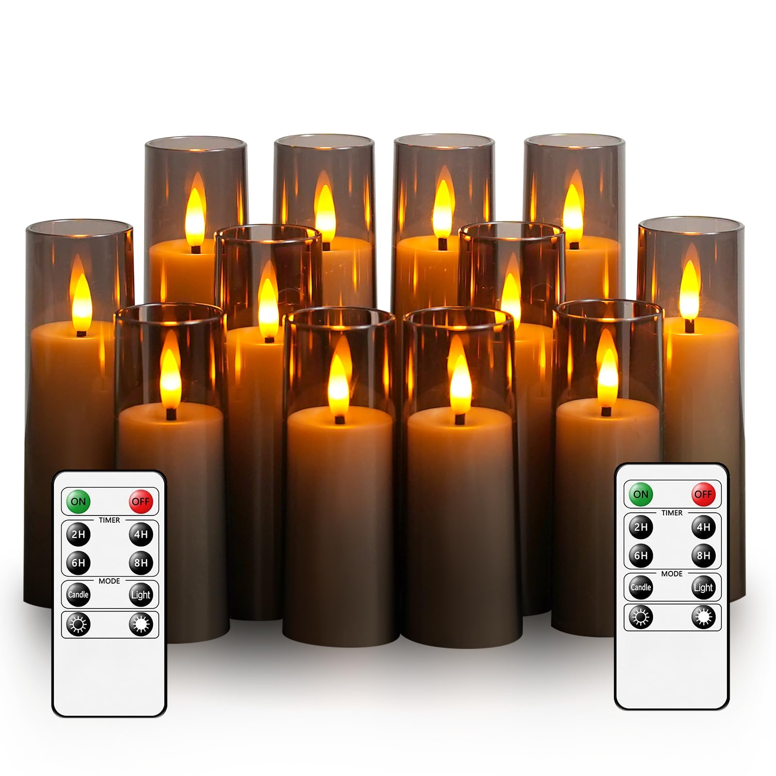 Sasigeiaa Flickering Flameless Candles, Battery Operated Acrylic Led Pillar Candles With Remote Control And Timer,Pack Of 12,(D1