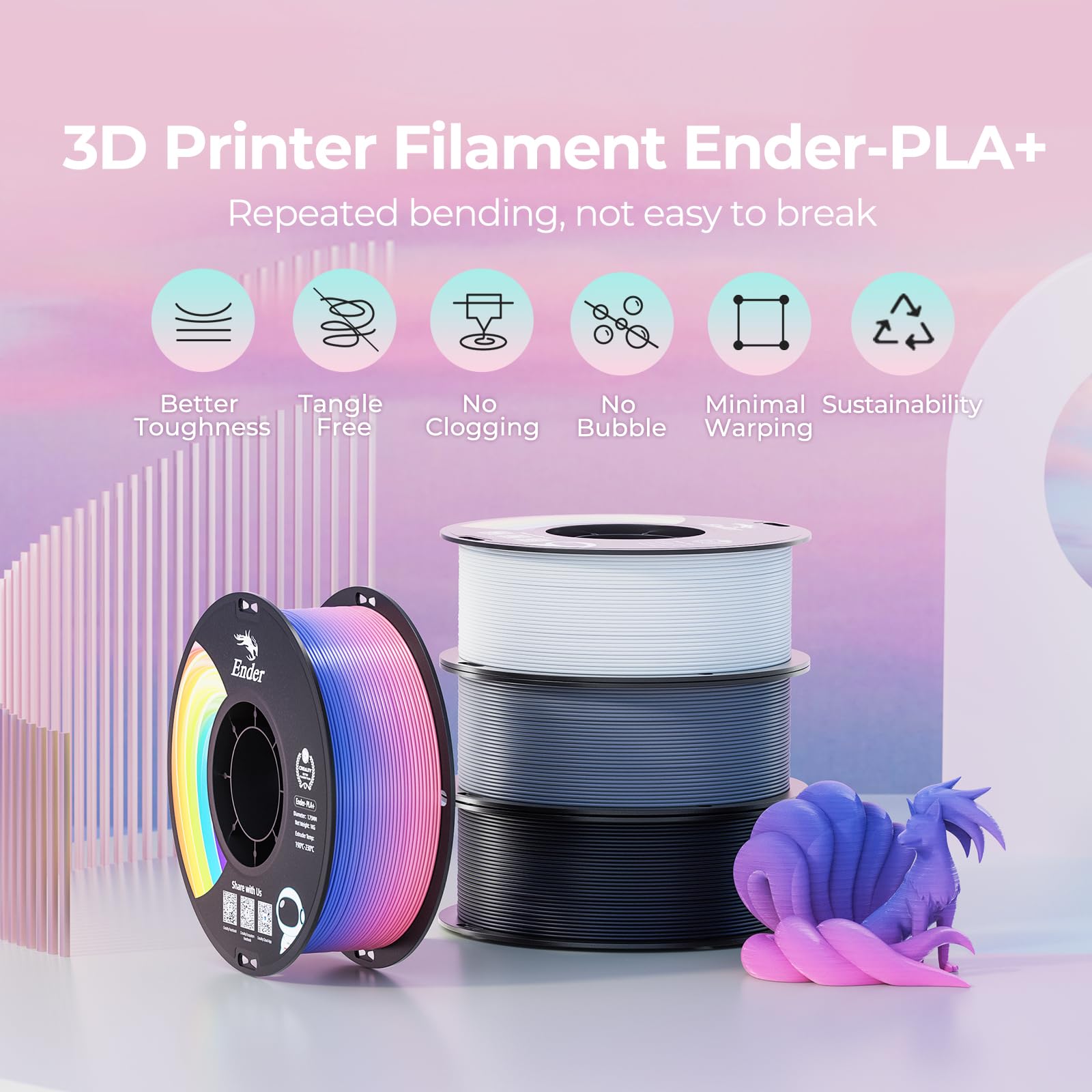 Creality Ender Pla Filament For 3D Printers 1Kg Spool (2.2Lbs) Accuracy +/- 0.02Mm 3D Printer Filament (016-White Pla+)
