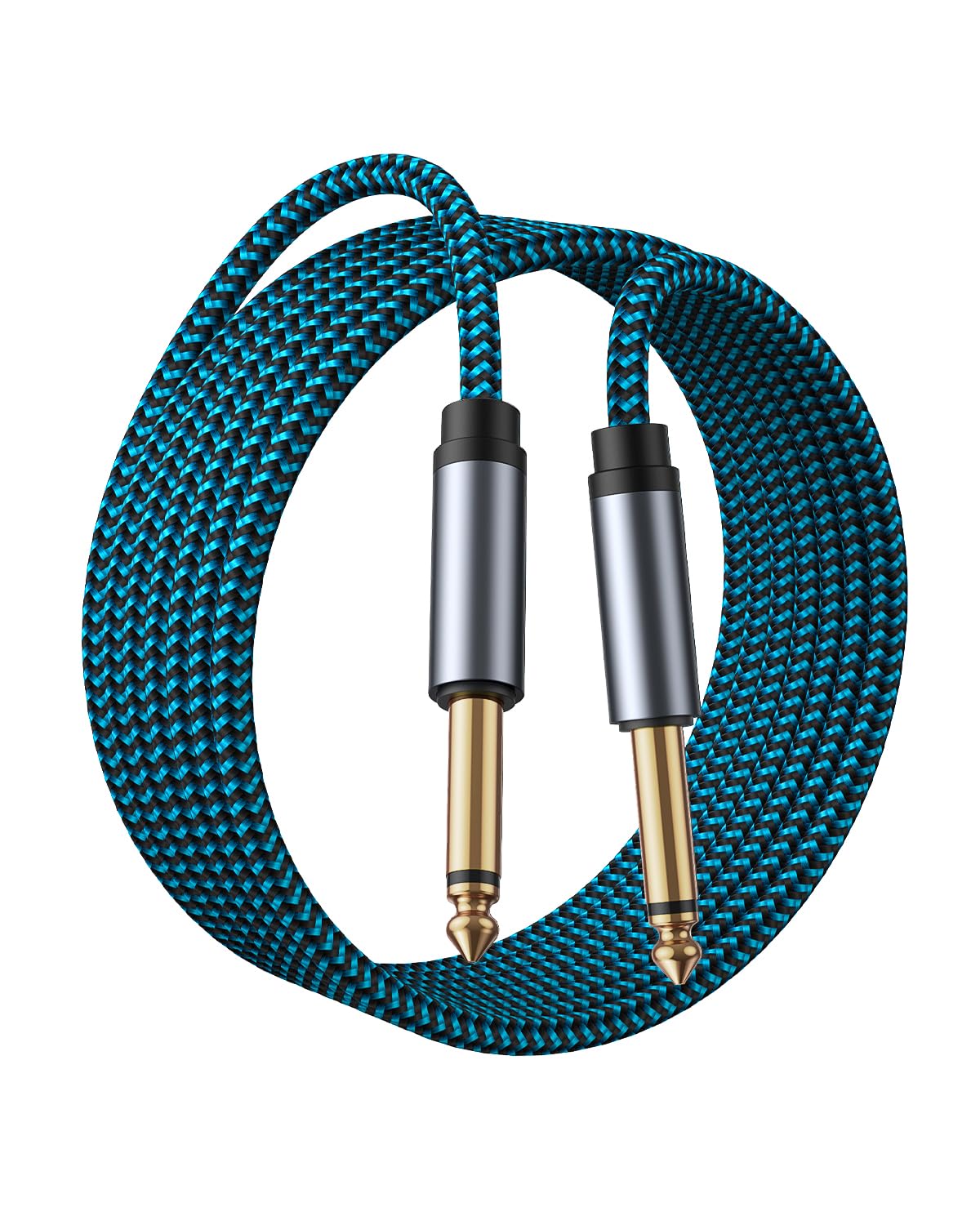 Hftywy Guitar Cable 6.6ft, 1/4 Inch TS Instrument Cord with 24K Gold-Plated Connectors, Nylon Braided, Noise Reduction Shielding