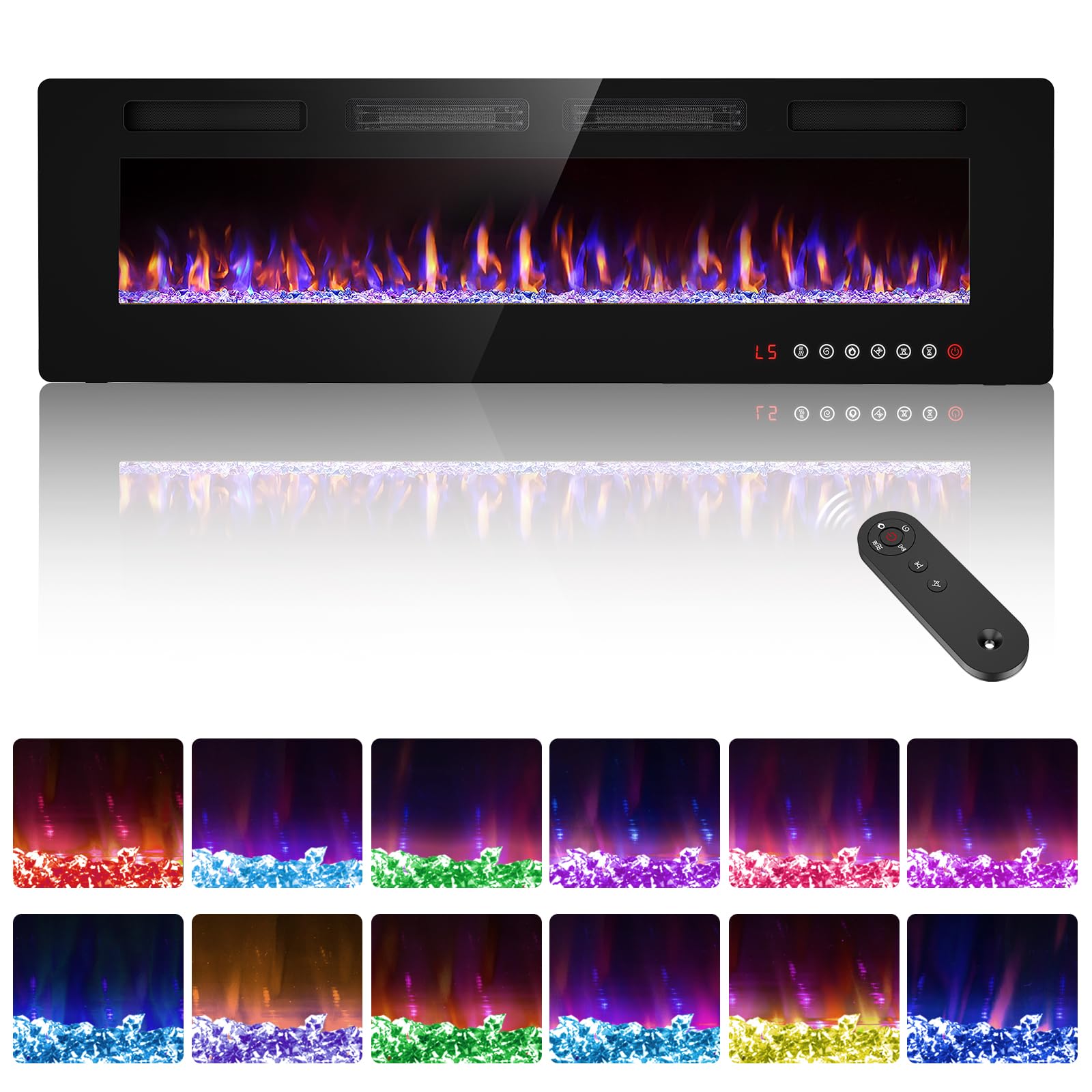 60    Recessed And Wall Mounted Fire Places Electric Fireplace With Remote Control, Toucn Screen