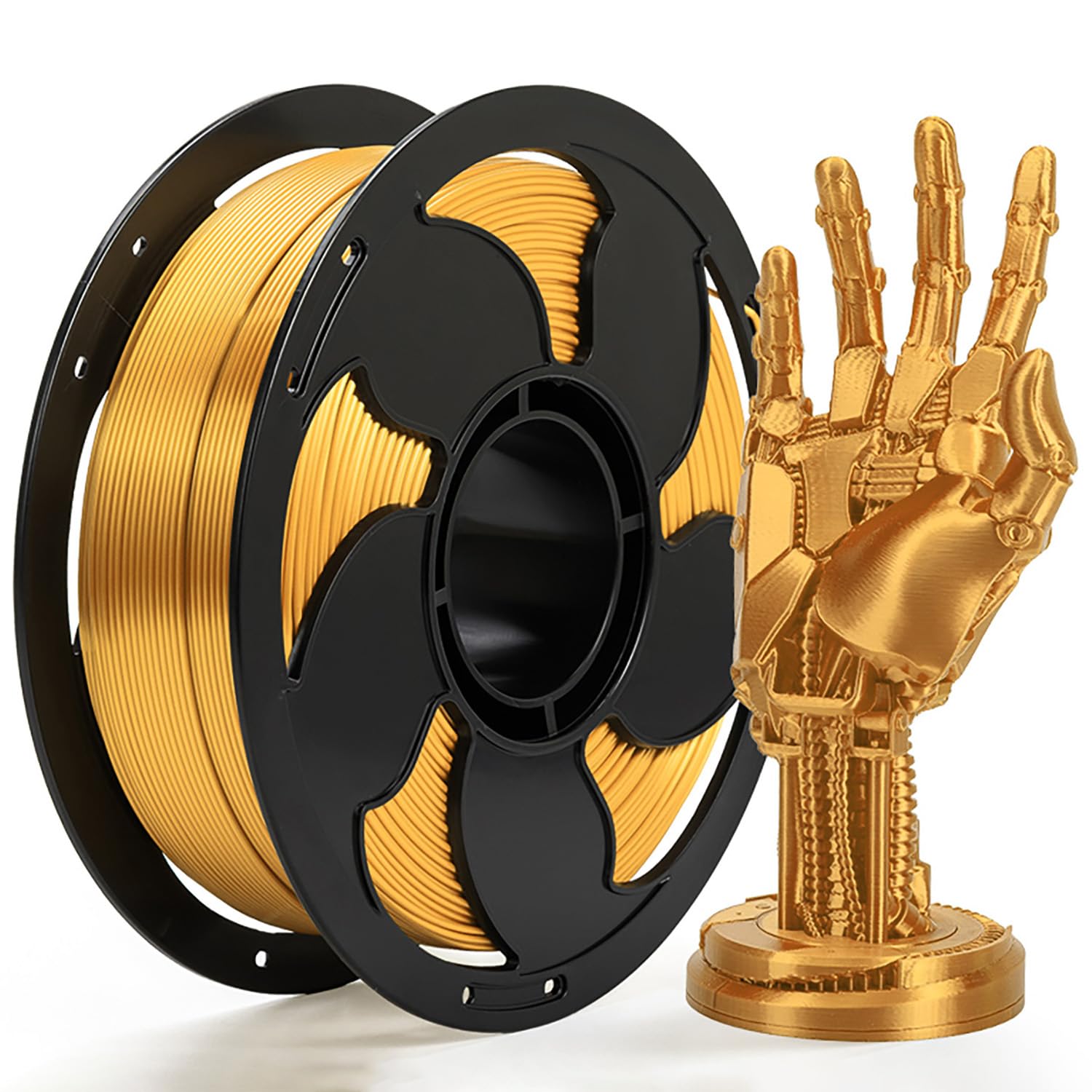 Silk Gold 1.75mm PLA Filament Shiny Golden 3D Printer Filament, Beginner Friendly Silk PLA 3D Printing Filament 1kg (2.2lbs) Spo