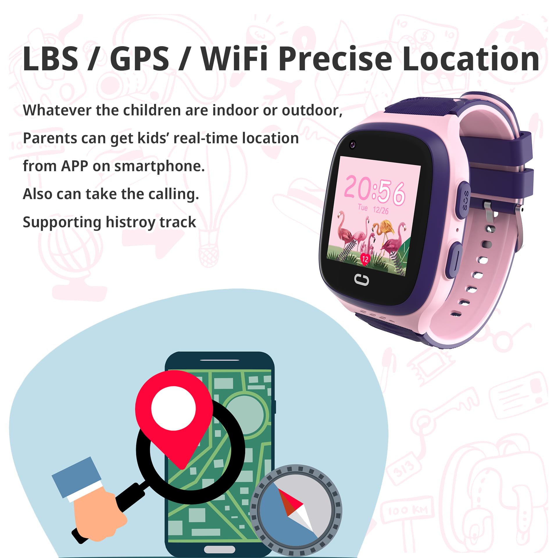 4G Kids Smart Watches Girls With Gps Tracker, Kids Cell Phone Watch For Girls Age 5-12, Video Calling Sos Call Voice Chat Alarm