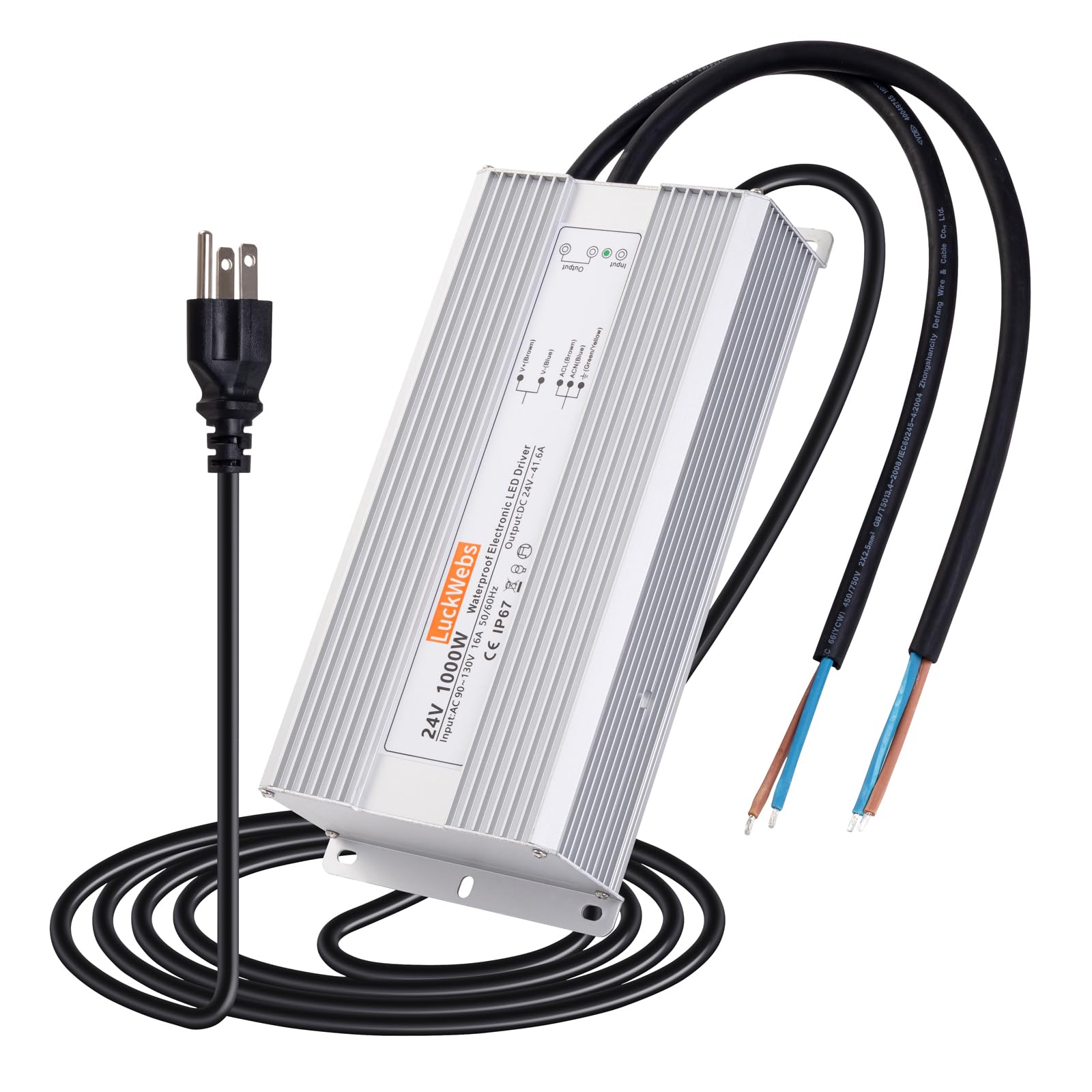 LuckWebs LED Driver 24V 1000W Waterproof Power Supply AC90-130V to DC24V41.6A Switching Power Supply IP67 Converter Suitable for