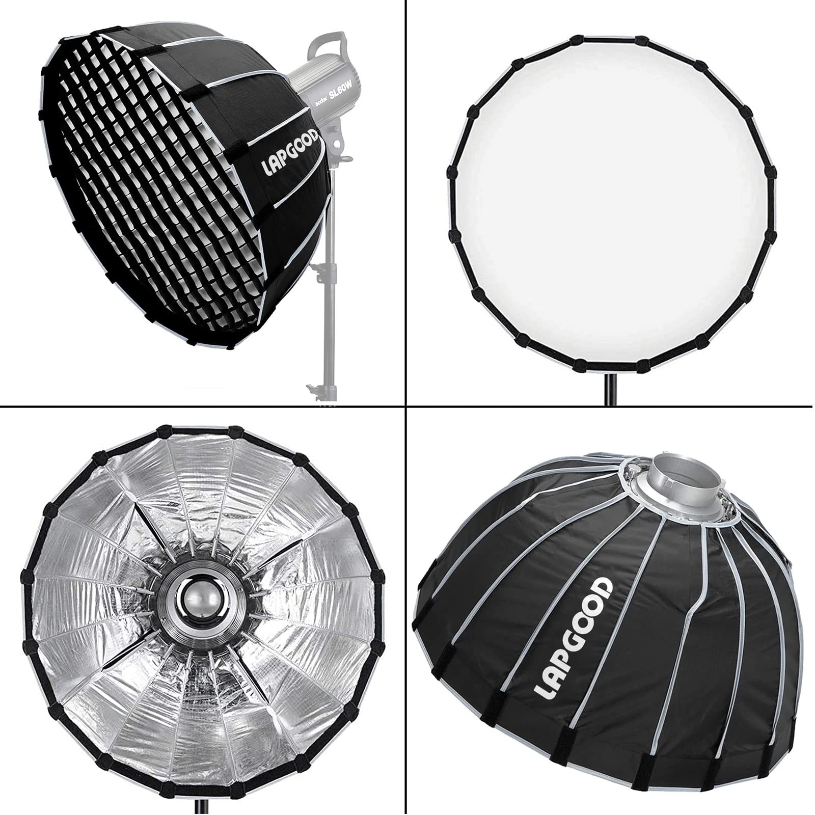 Lapgood Qr60 23.6'' 60Cm Softbox Portable Collapsible Bowens Mount With Honeycomb Grid Deep Paraboloid Surface Fast Installation