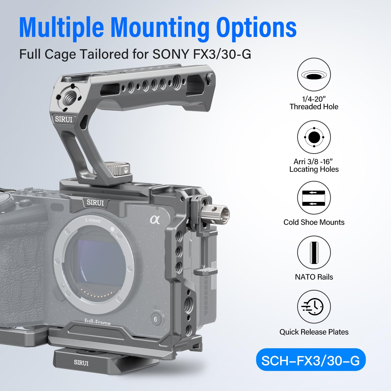 Sirui Camera Cage Kit For Sony Fx 3 Fx30 With Top Handle Wrist Strap Cable Clamp For Hdmi Nato Rail, Qr Plate For Arca Swiss, Mo