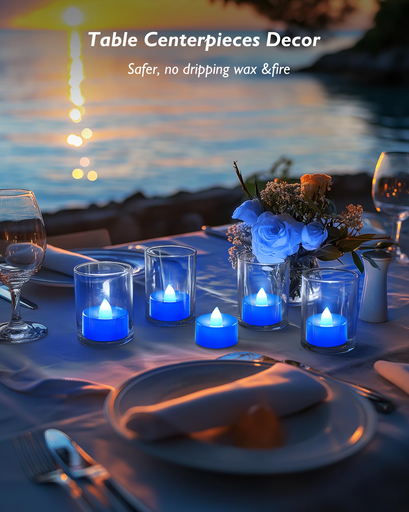 Amagic Blue Led Tea Lights Candles, 24 Pack Battery Operated Flameless Tea Lights, Long Lasting Colored Tealights Candles For Ha