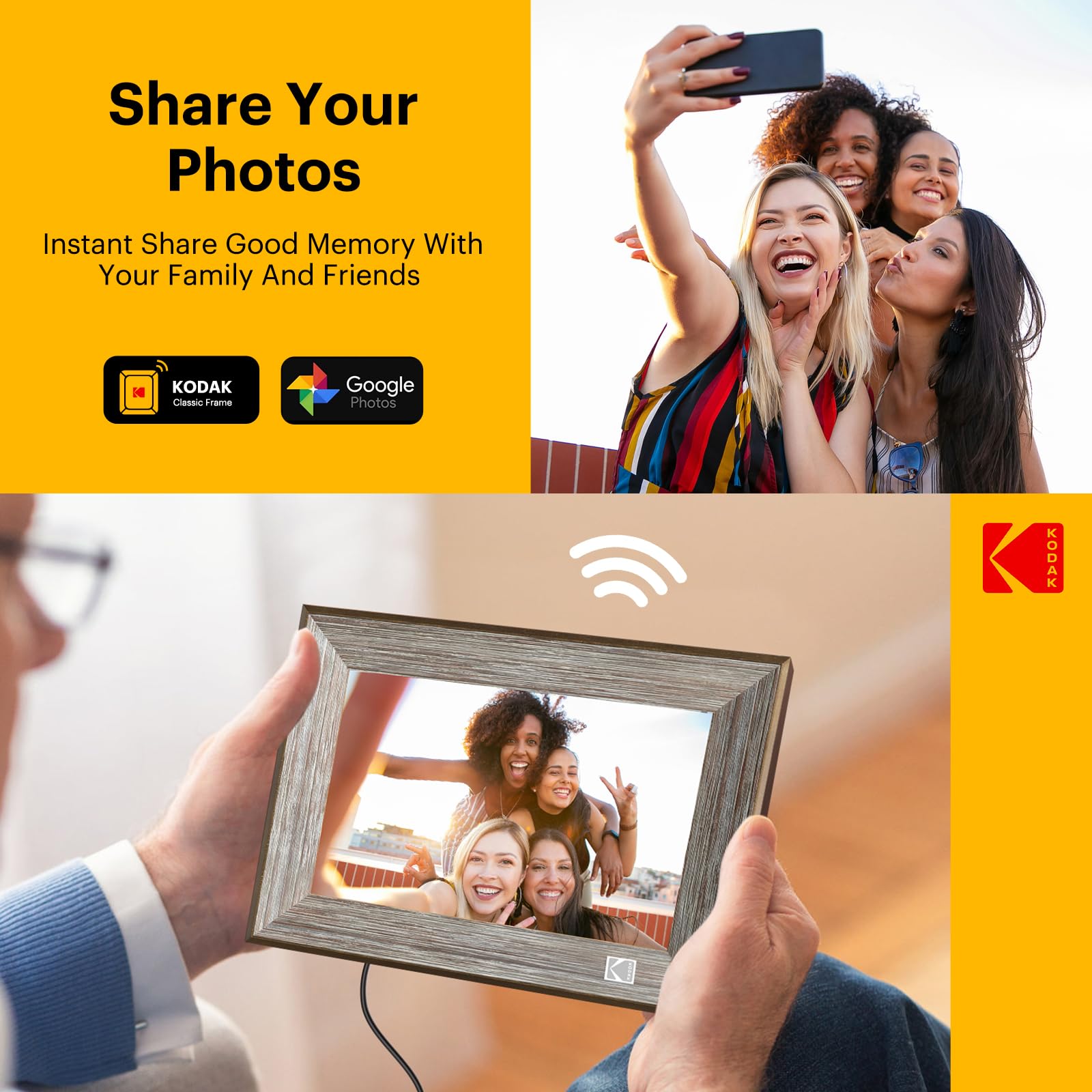 Kodak Wooden Wifi Digital Picture Frame, 32G 10.1 Inch Digital Photo Frame 1280X800 Hd Ips Touch Screen, Auto Rotate, Share Phot