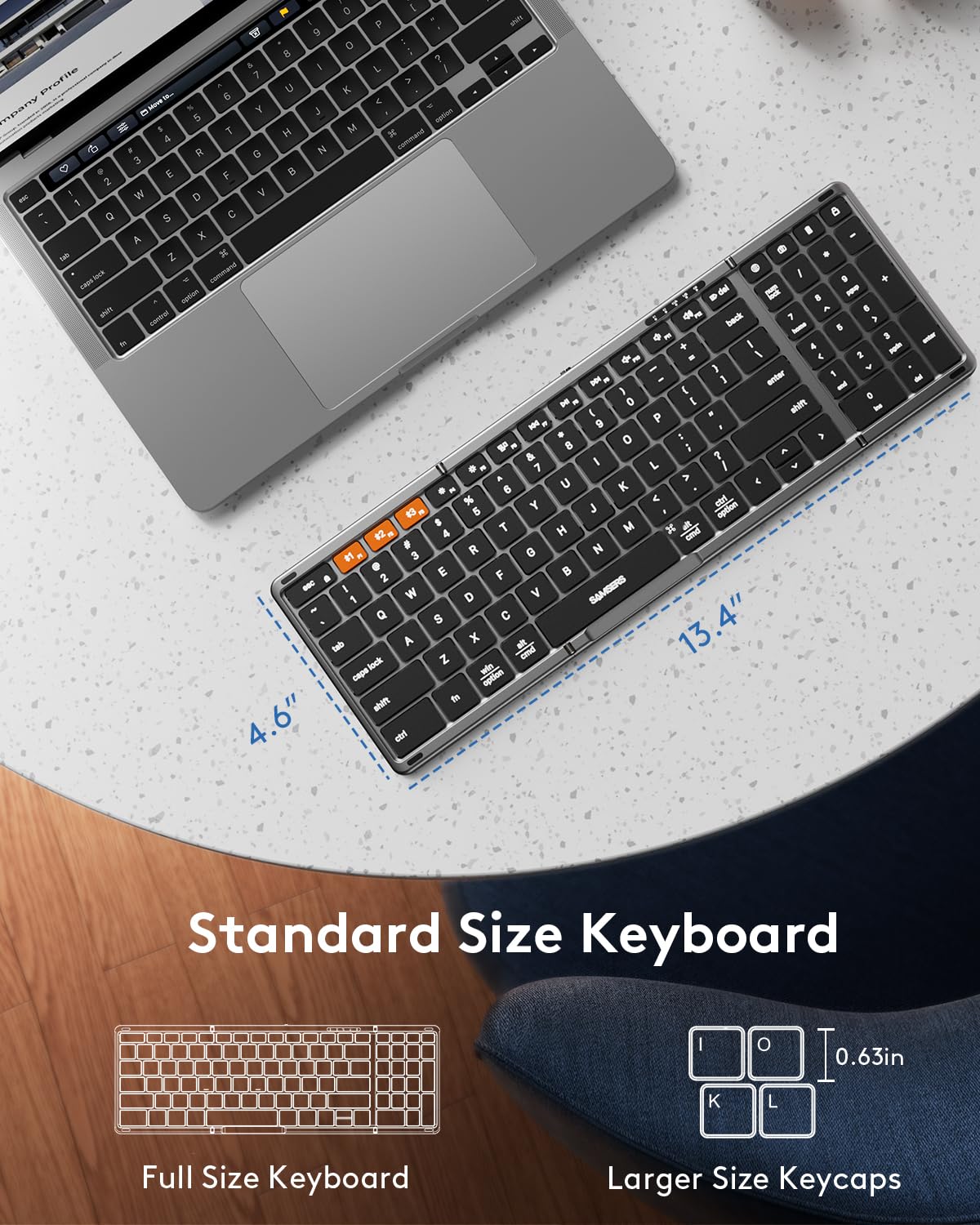 Samsers Foldable Bluetooth Keyboard With Numeric Keypad, Full Size Wireless Folding Keyboard With Pu Leather, Portable Travel Ke