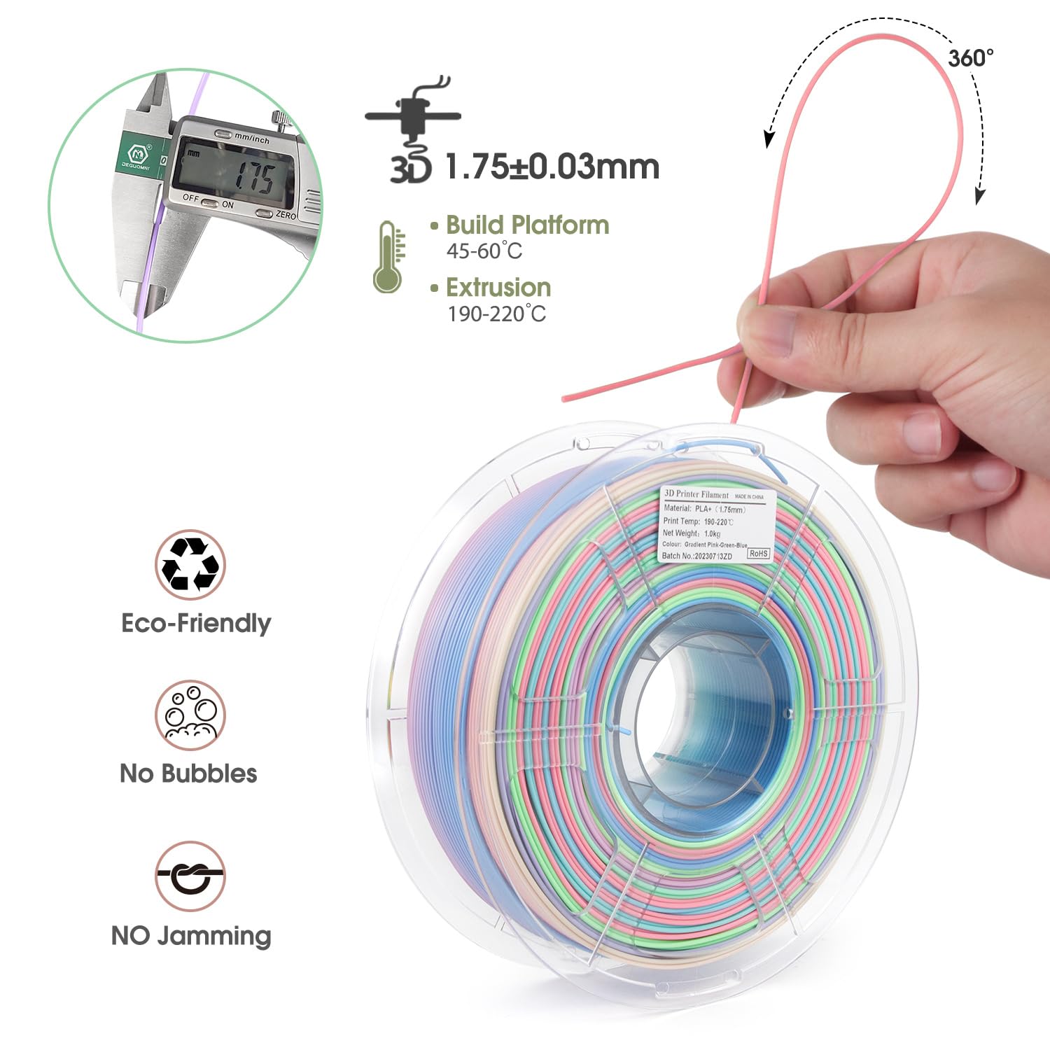 Isanmate Rainbow Pla Filament 1.75Mm, 3D Printer Filament Matte Color Changing Pla, Pink Green Blue Multicolor Filament, Fast Co