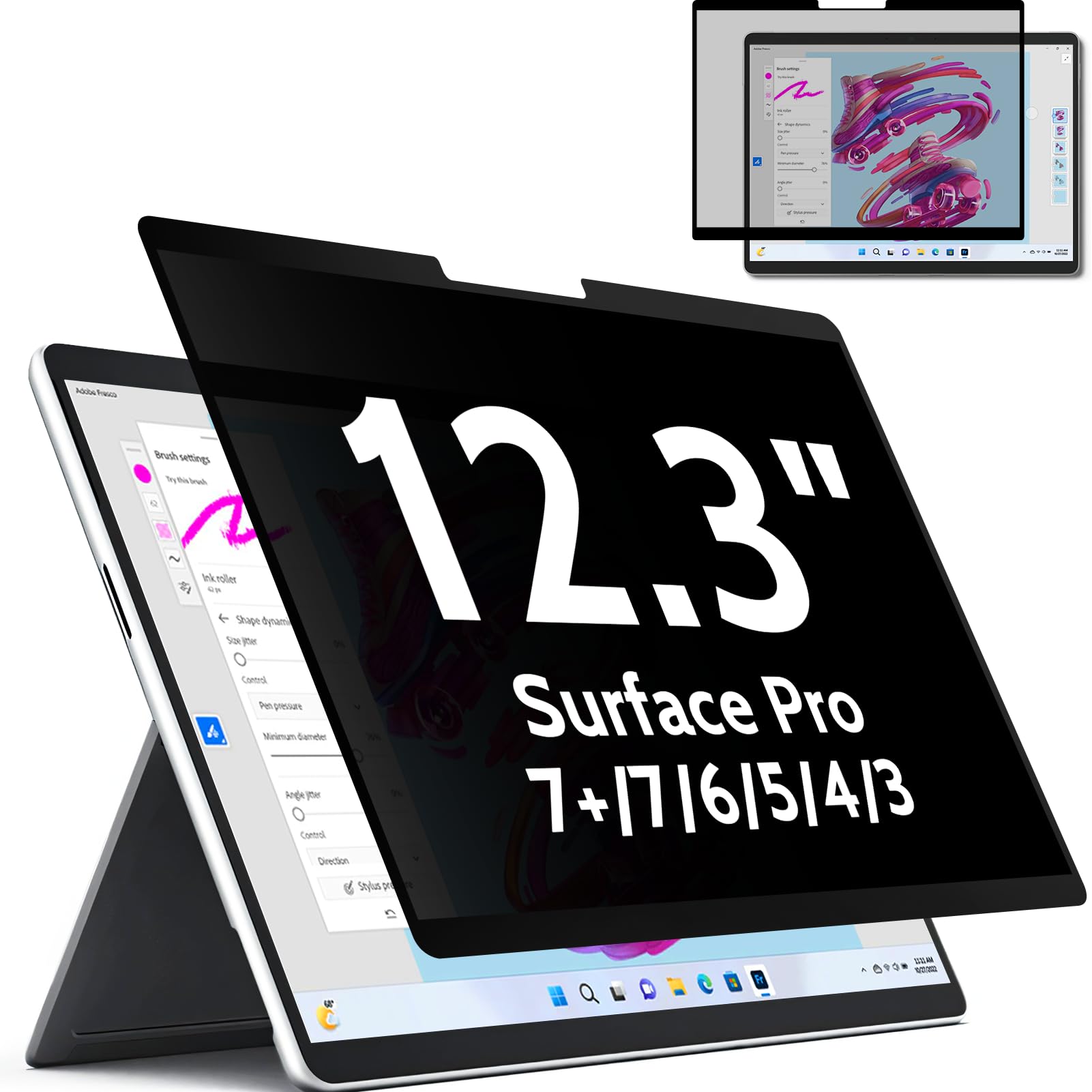 Upgrade Privacy Screen For Surface Pro 7 Plus/7/6/5/4/3 12.3 Inch, Fully Removable Anti Glare Blue Light Filter, Anti Spy Screen