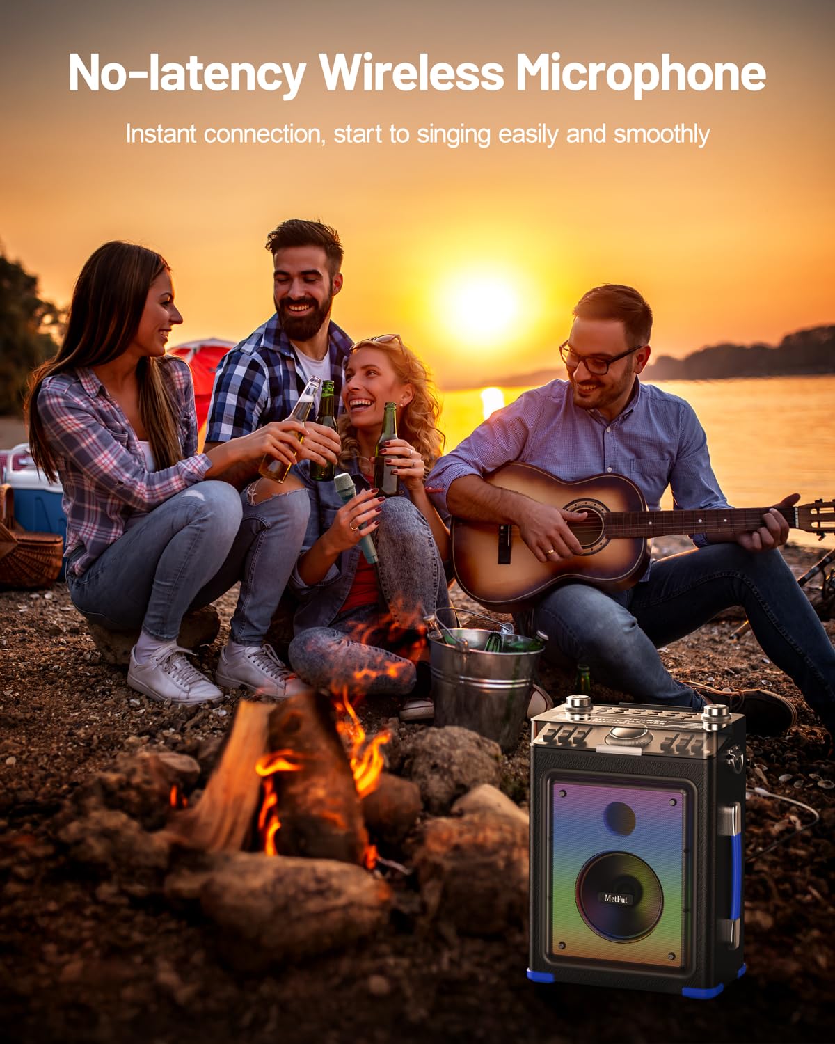 Metfut Professional Karaoke Machine For Adults With Bluetooth 5.3, 2 Wireless Mics, Portable Wooden Speaker Pa System With Bass/