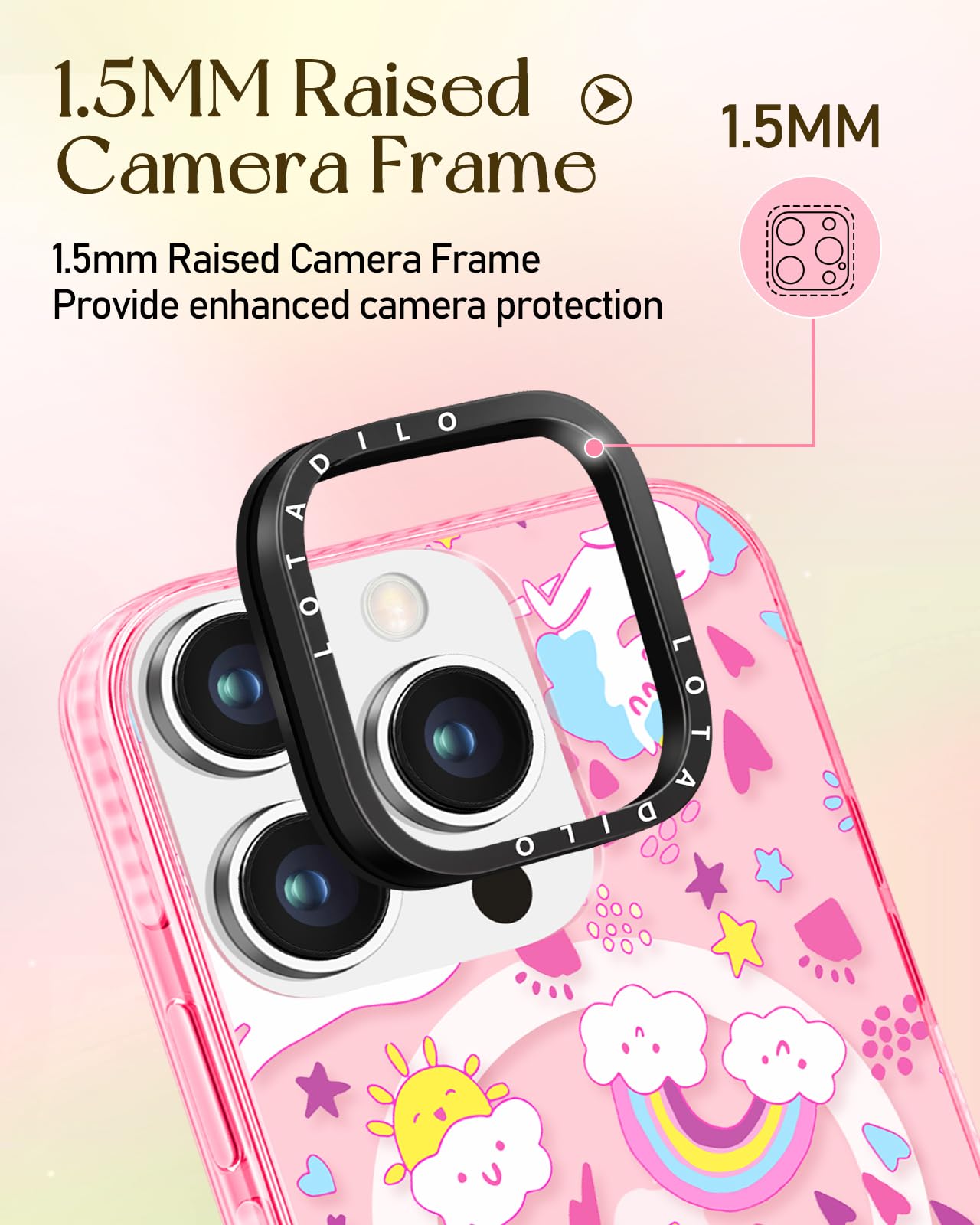 Lotadilo For Iphone 15 Pro Max Case For Women - Girls Cute Design Compatible With Magsafe Magnetic Ring Holder Stand Rainbow Hor