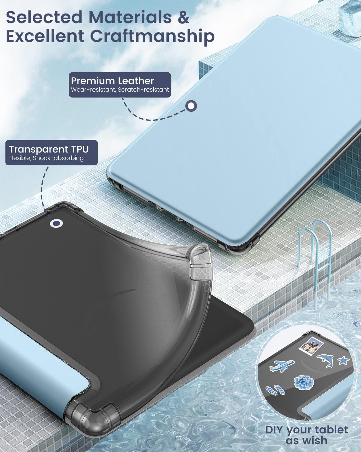 MoKo Case for 6' All New Kindle (11th Generation 2024/2022 Release), Ultra Clear Soft Flexible Transparent TPU Back Cover with Auto Wake/Sleep for Kindle 11th Generation 2024, Sky Blue