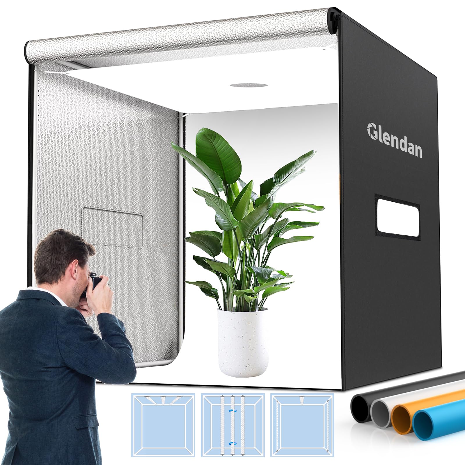 Glendan 40''X40'' Light Box Photography, Large Photo Light Box With 3 Light Panels, 594 Led Beads, Cri >95, Professional Photo B
