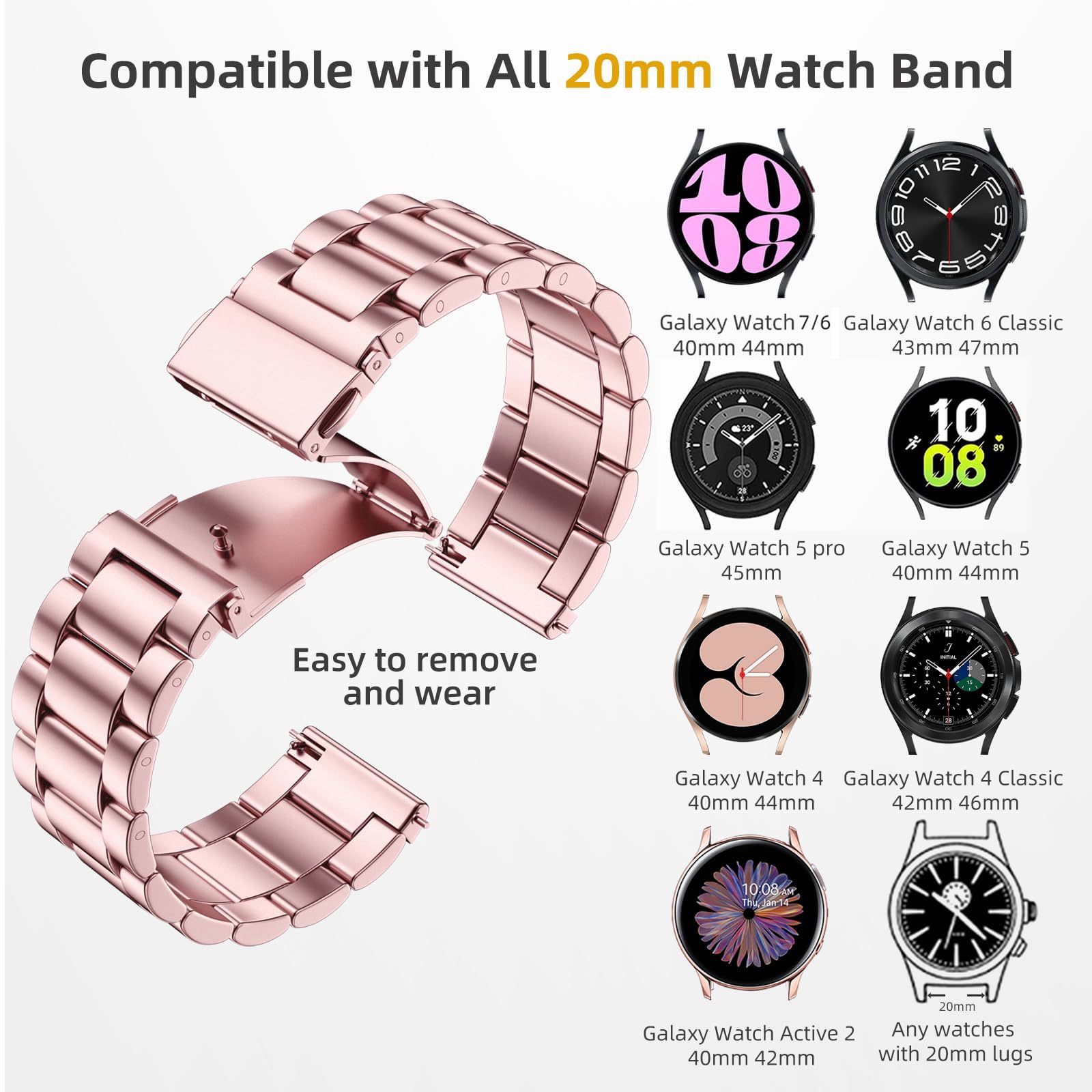 Lerobo Band Compatible Compatible With Samsung Galaxy Watch 7/Watch 4/Watch 5/Galaxy Watch 6 40Mm 44Mm, Galaxy Watch 5 Pro/Watch