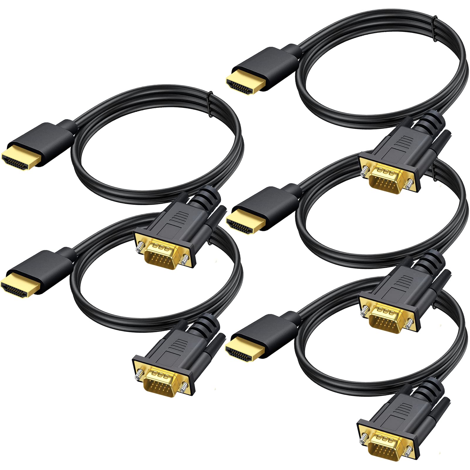 Hdmi To Vga Cable 5 Pack, 3.3Ft Computer Hdmi To Vga Monitor Cable Adapter Male To Malecord For Computer, Desktop, Laptop, Pc, Monitor, Projector, Hdtv, And More (Not Bidirectional)