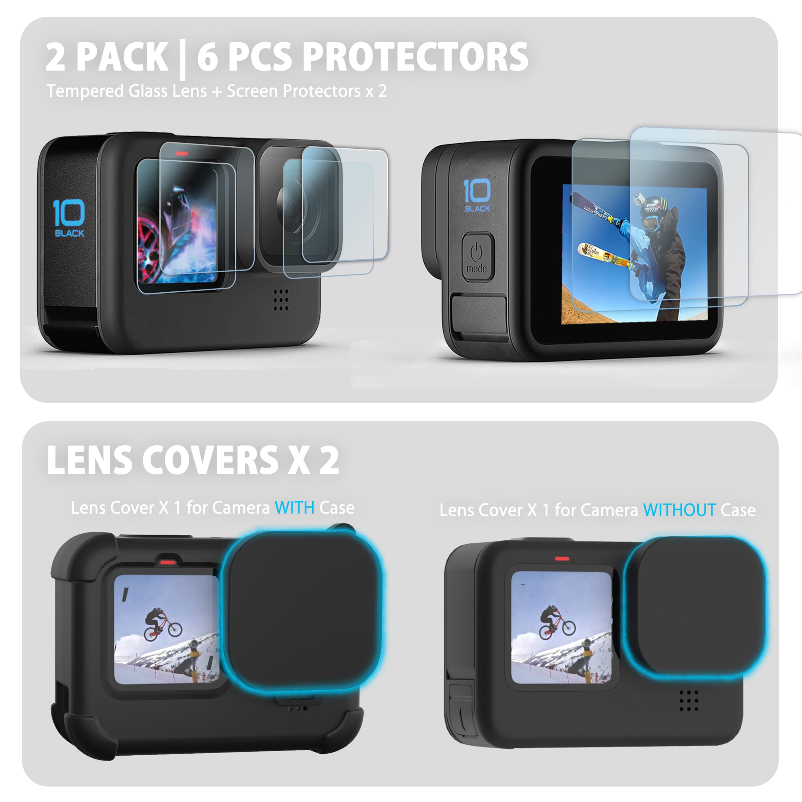 Fitstill Blue Silicone Sleeve Case For Go Pro Hero 11 Hero 10 Hero 9 Black, Battery Side Cover&Screen Protectors&Lens Caps&Lanya