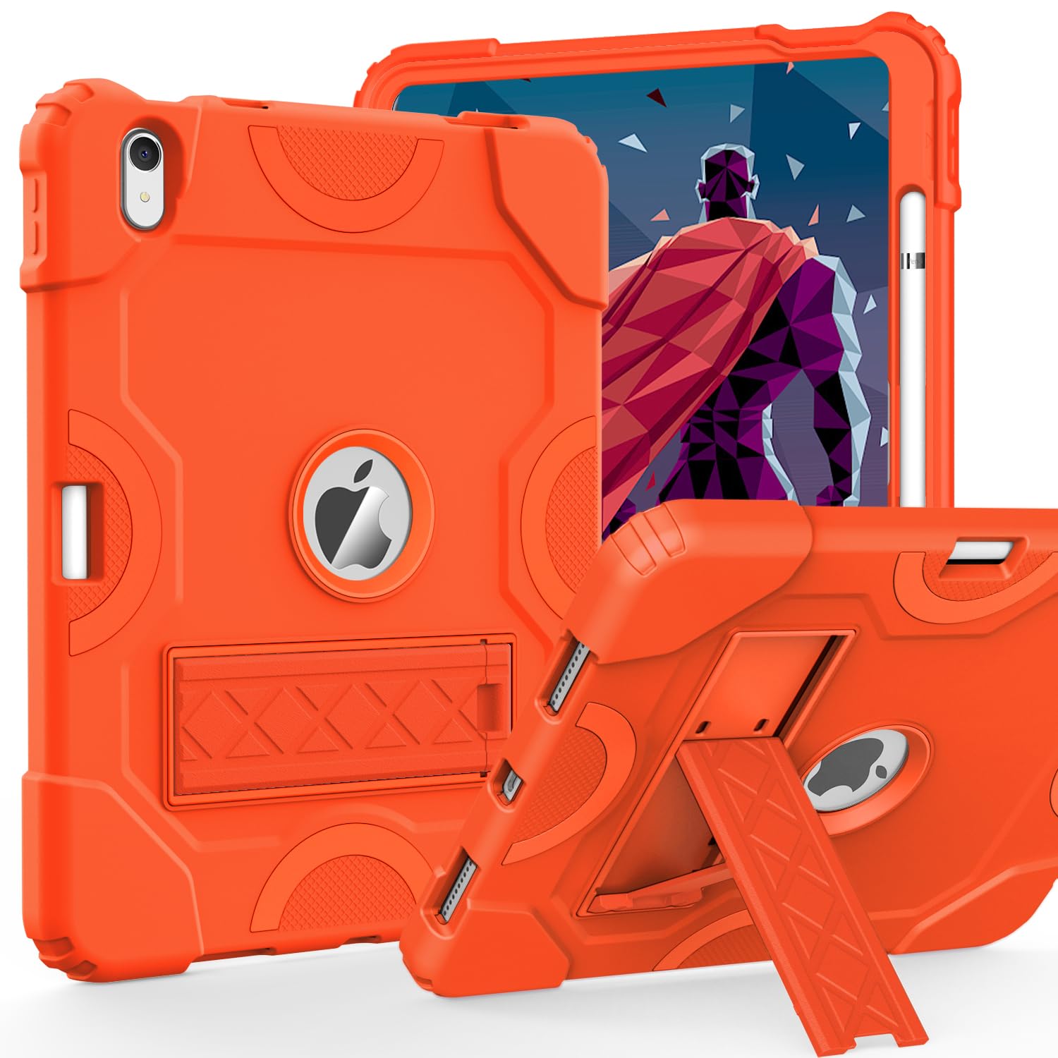 Cantis Heavy Duty Shockproof Rugged Case For Ipad 10Th Gen 10.9 Inch 2022, Orange With Kickstand & Pencil Holder