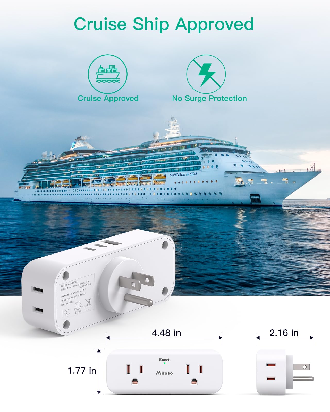 Outlet Extender, 4 Outlet Extension With 1 Usb A 2 Usb C Wall Charger, Multi Plug Outlet Splitter, Electric Wall Outet Expander