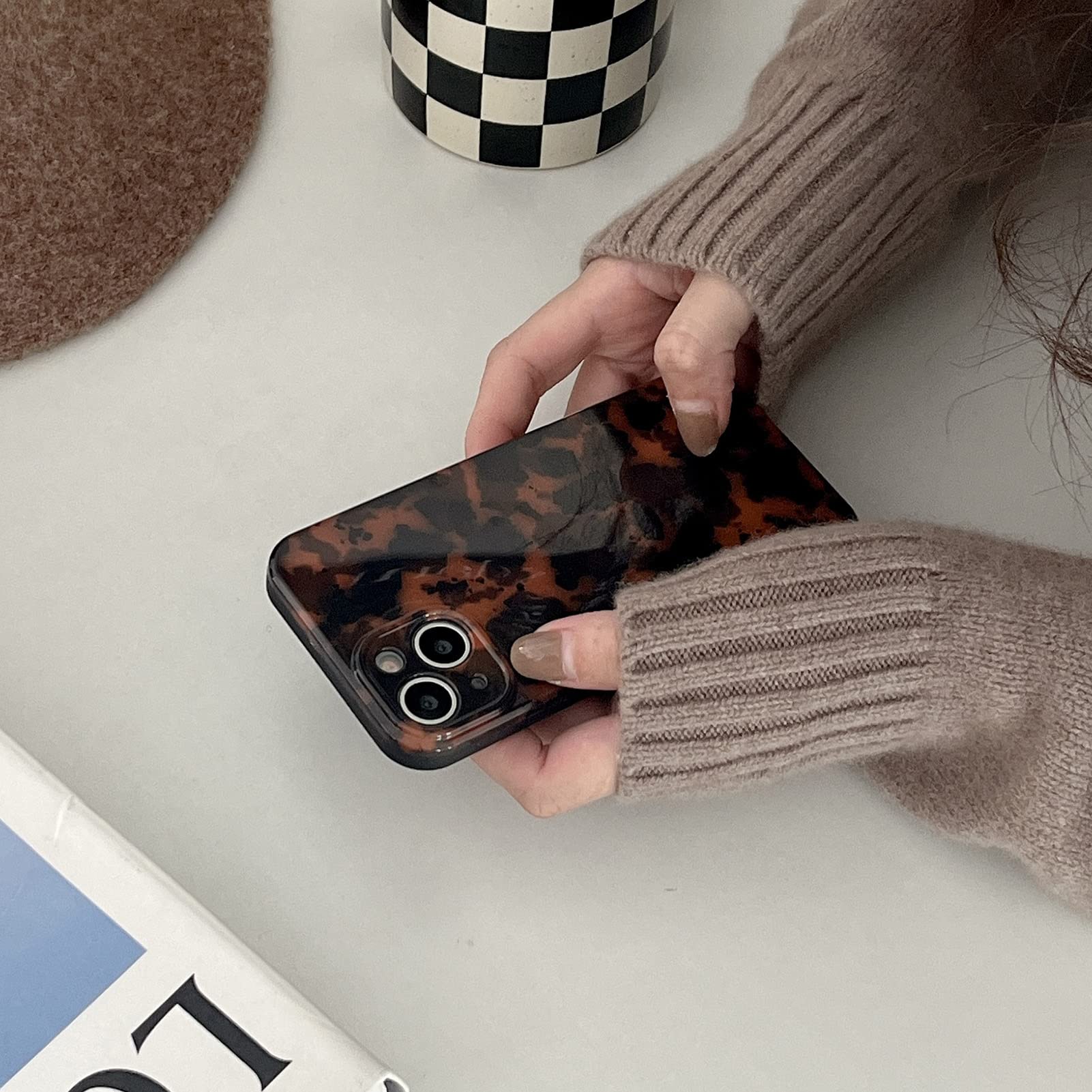 Tortoise Shell Retro Phone Case Compatible With Iphone 15 (Not Pro) 2023 Chic Amber Brown Leopard Stylish Classic Soft Slim Prot