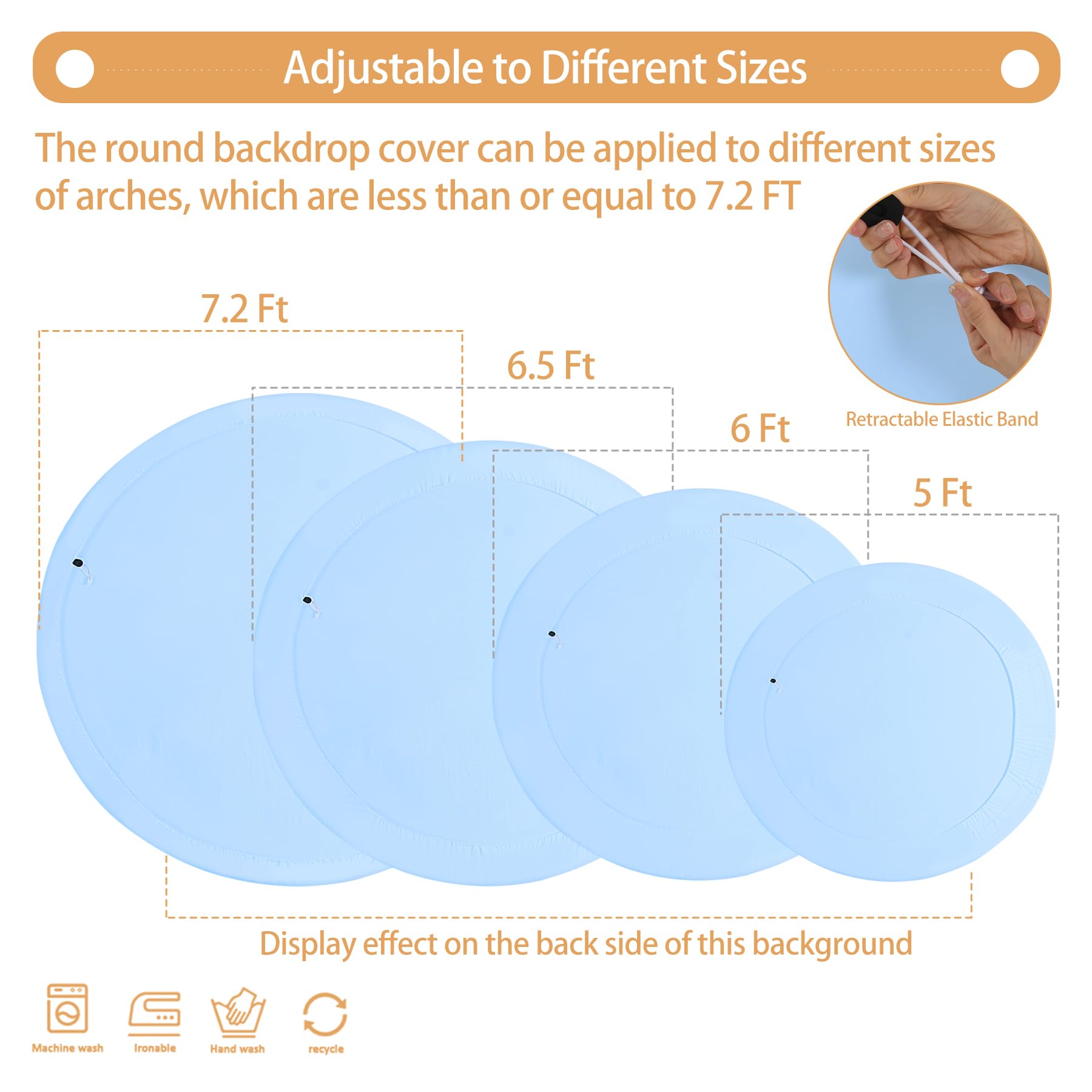 Gallety 7.2 Ft Baby Blue Round Backdrop Cover For 5 To 7.2Ft Round Backdrop Stand   Adjustable Circle Arch Backdrop Cover For We