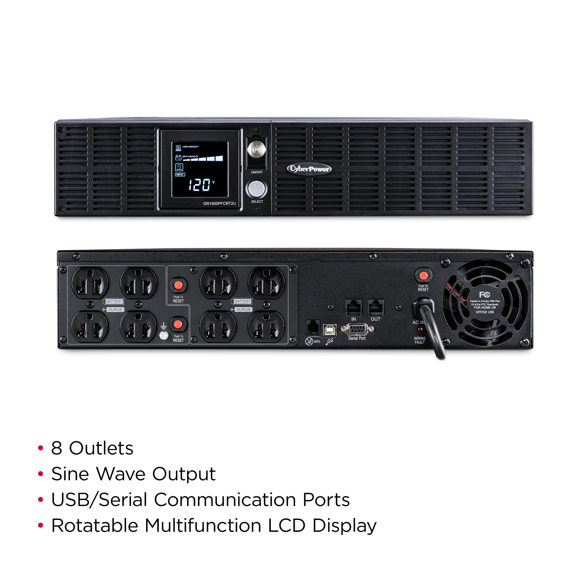 Cyberpower Or1500Pfcrt2U Pfc Sinewave Ups System, 1500Va/1050W, 8 Outlets, Avr, 2U Rack/Tower