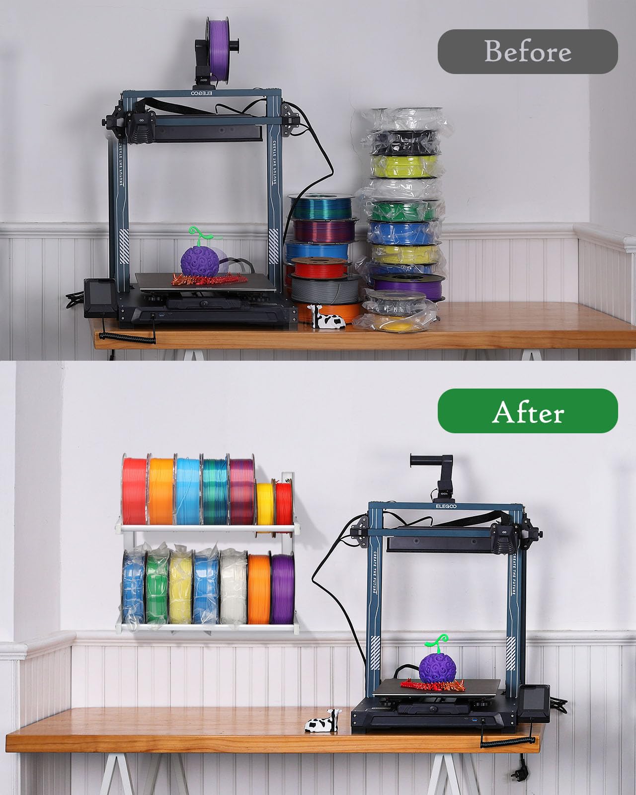 Ahowpd Wall Mount Filament Storage Rack  Wall Mount 3D Printer Filament Storage Rack 2 Tier Filament Spool Holders Racks, Heavy